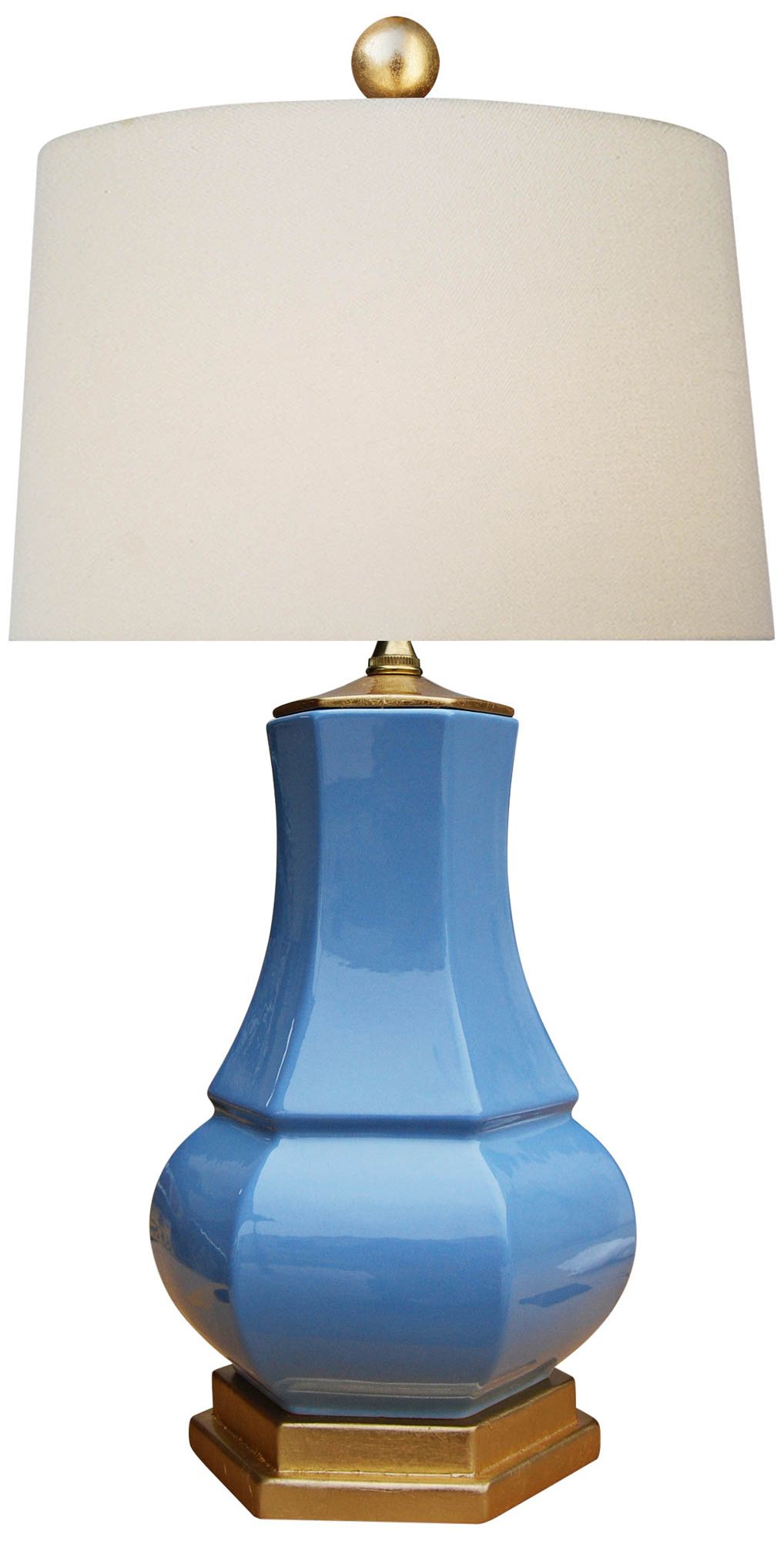 Jay French Blue Porcelain Hexagonal Vase Table Lamp