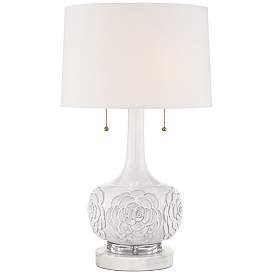 Natalia White Ceramic Table Lamp with Round White Marble Riser