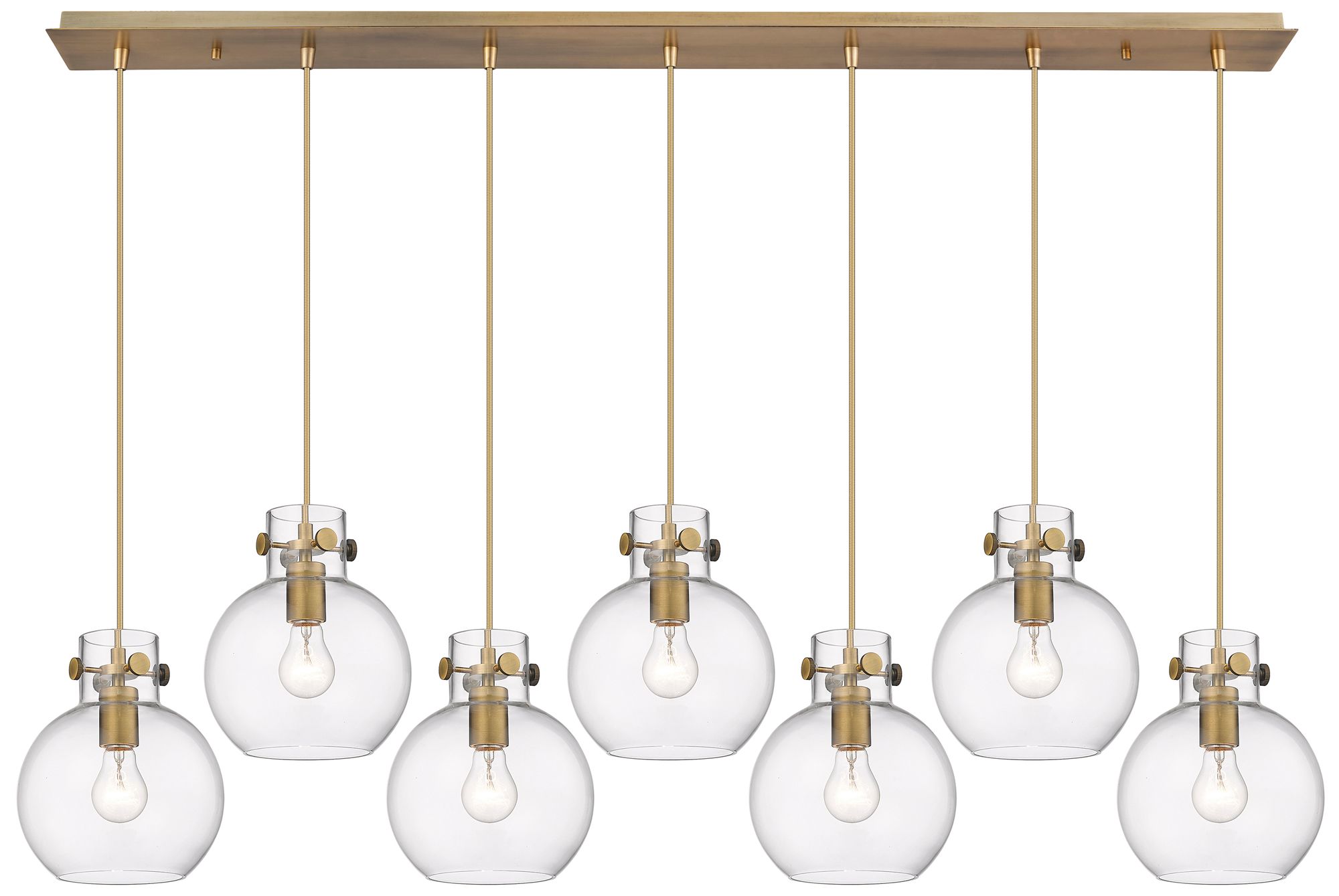 Innovations Lighting Newton Bell 39.75" Wide 5 Light Matte Black Linear Pendant With Clear In Gold