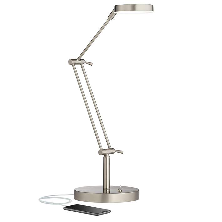 Xenos Satin Nickel Adjustable Led Desk Lamp With Usb Port