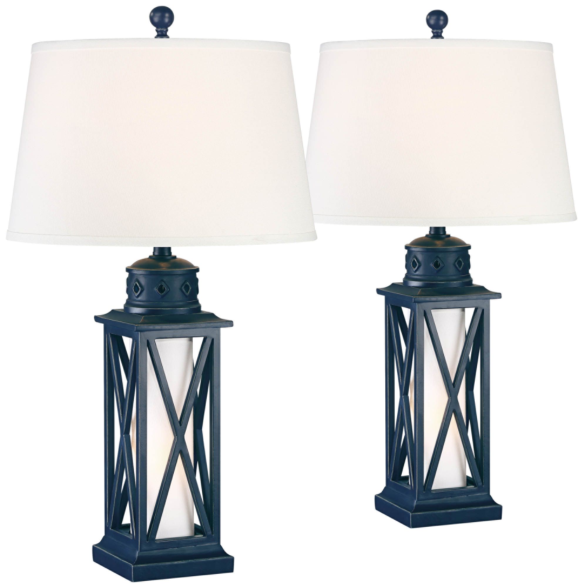 Bondi Navy Blue Coastal Lantern Table Lamps Set of 2 62D72 Lamps Plus