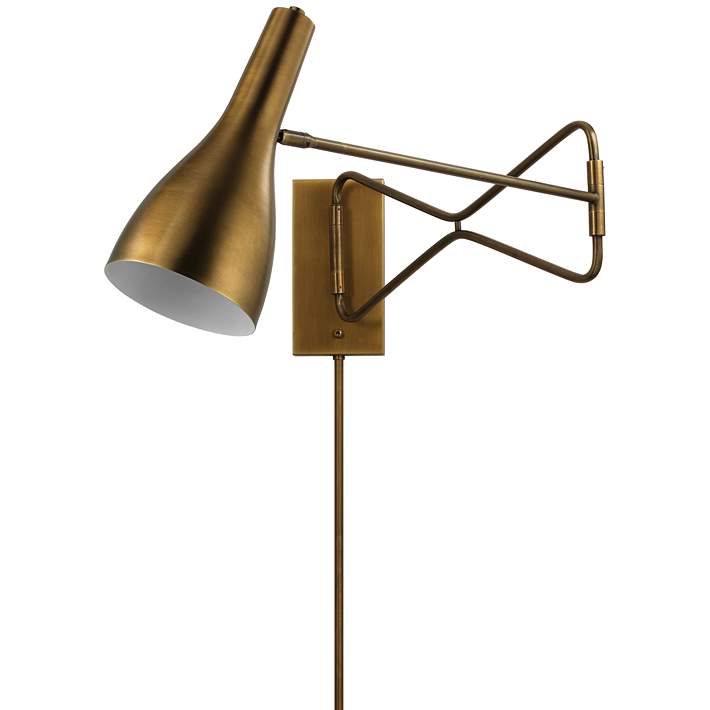 Jamie Young Lenz Antique Brass Plug In, Arm Wall Lamp Plug