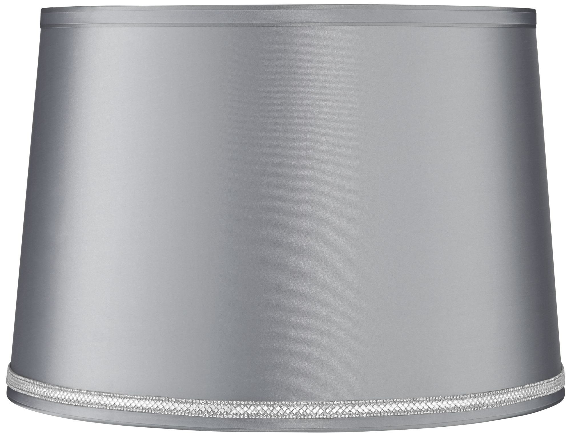 Satin Gray Drum Lamp Shade 14x16x11 (Spider) W/ Rhinestone Trim