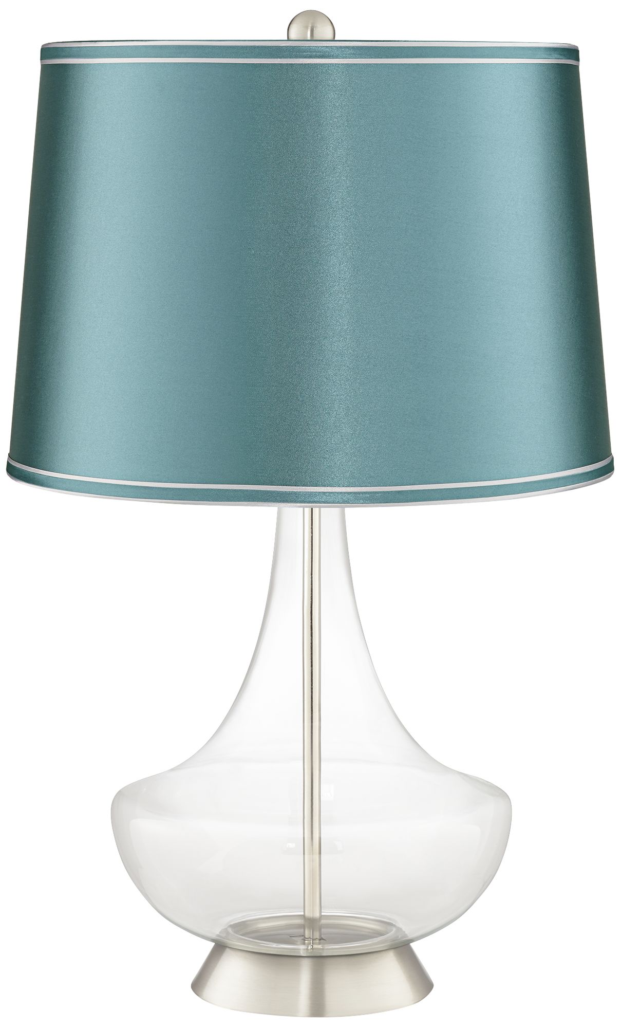 Clear Glass Fillable Teal Satin Shade Gillan Table Lamp