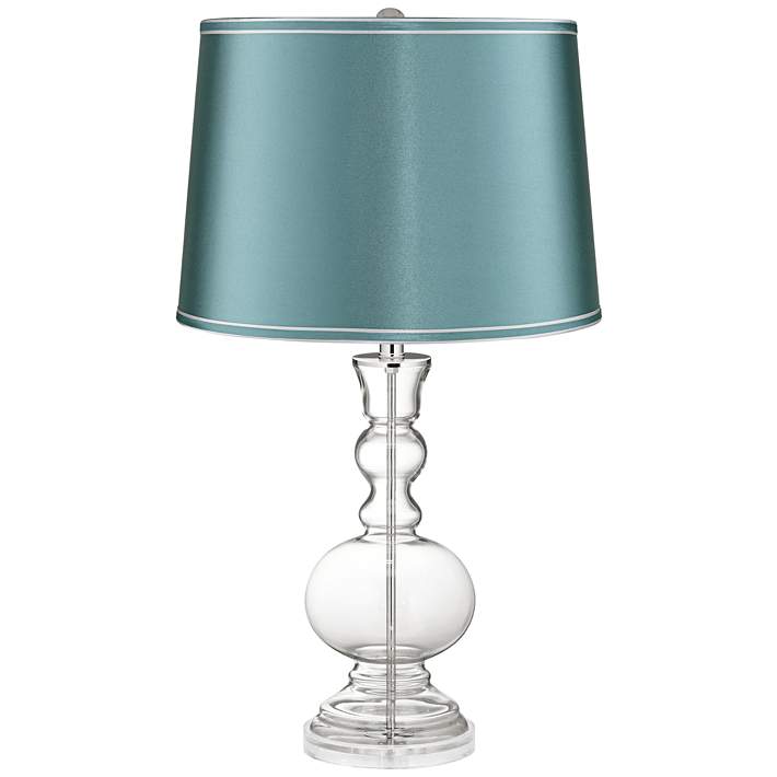Clear Glass Fillable Teal Satin Shade, Teal Blue Table Lamp Shade