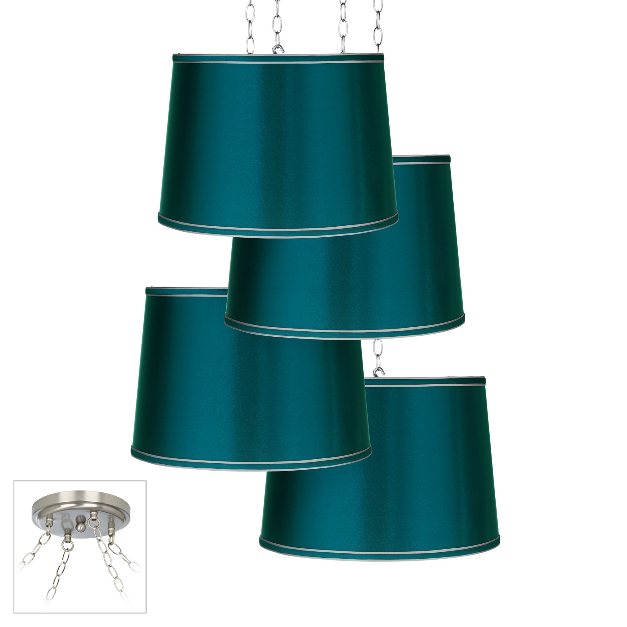 Teal Satin 4-Light Brushed Nickel Multi Light Pendant