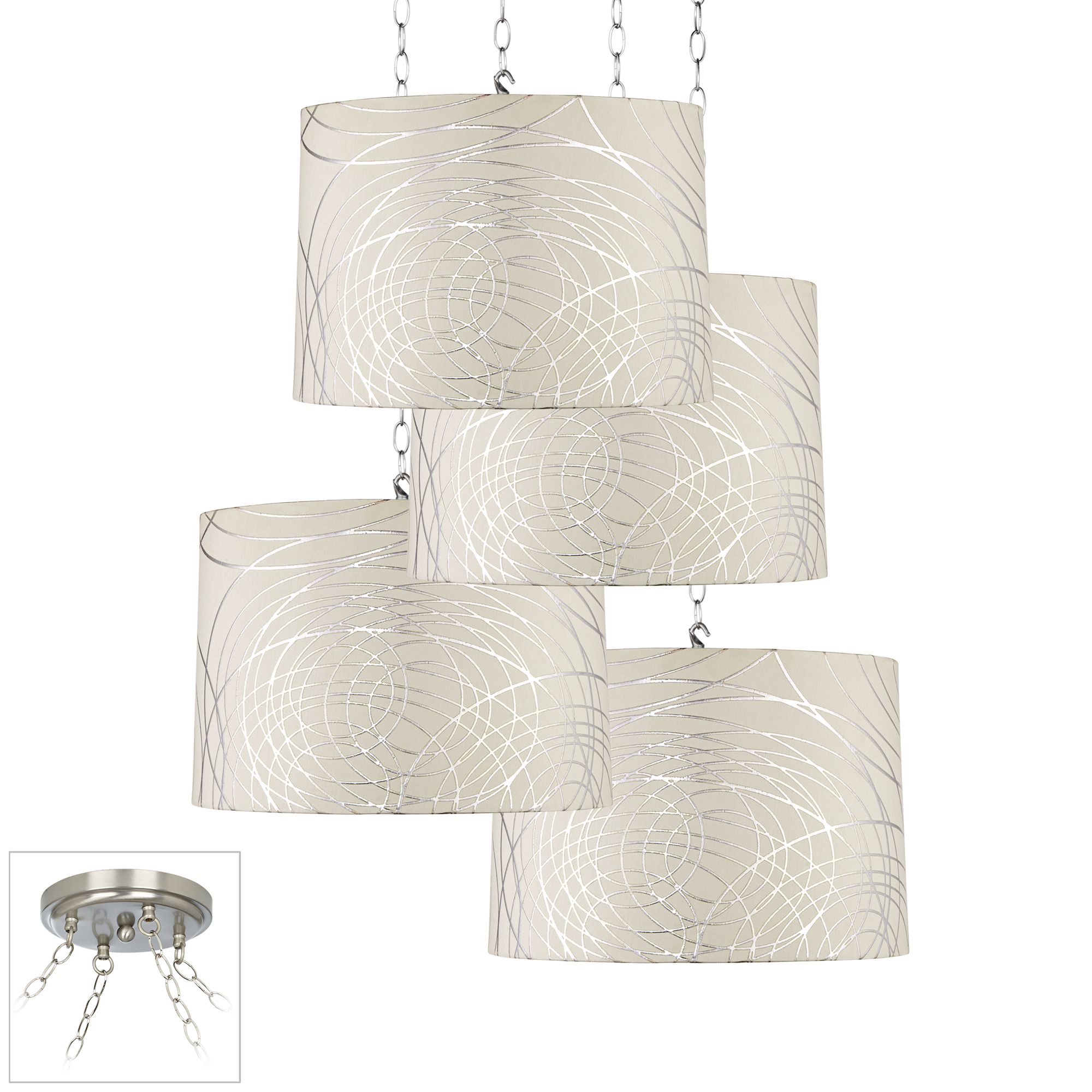 Abstract Silver Circles Brushed Nickel 4-Light Pendant