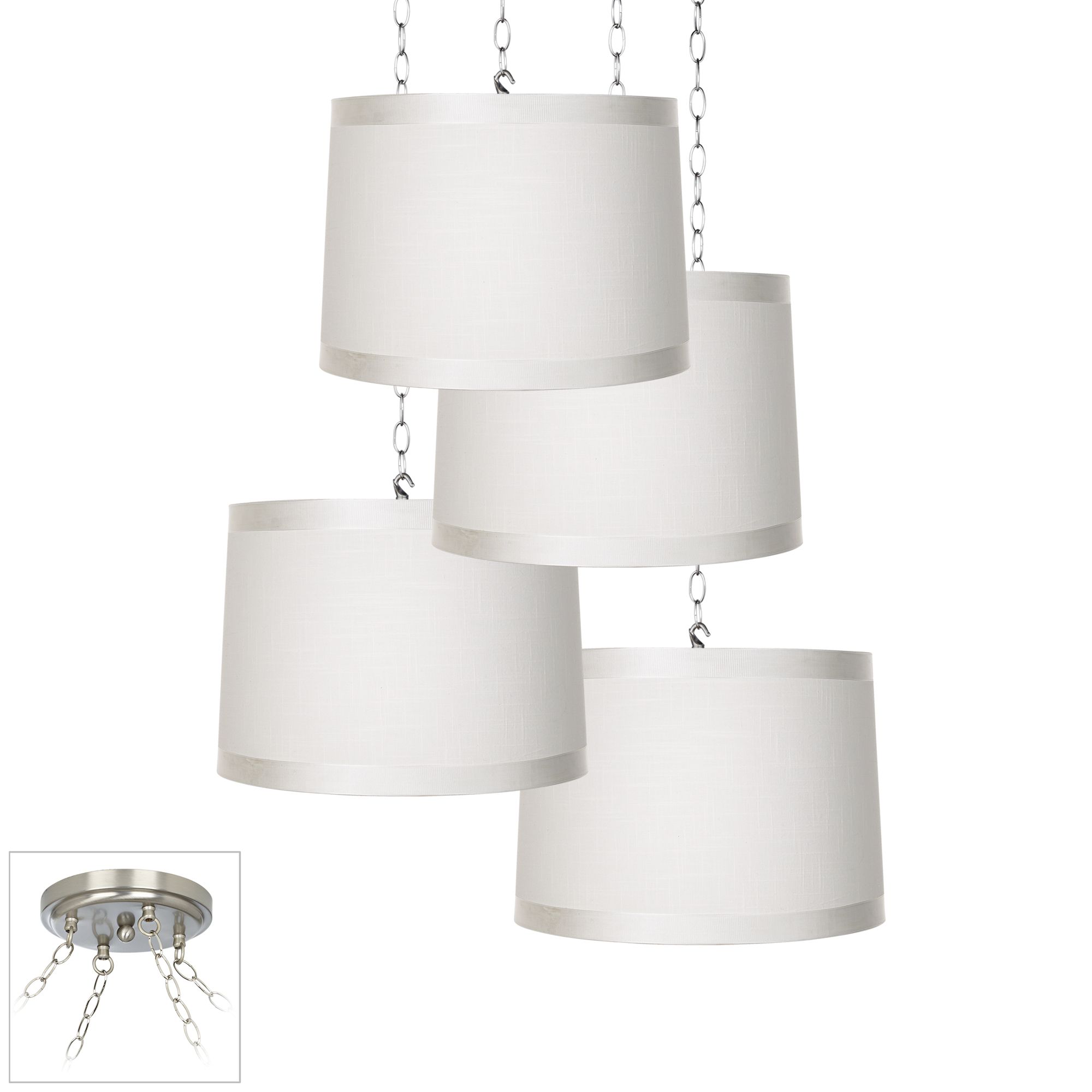 Off-White Drum 4-Light Brushed Nickel Multi Light Pendant