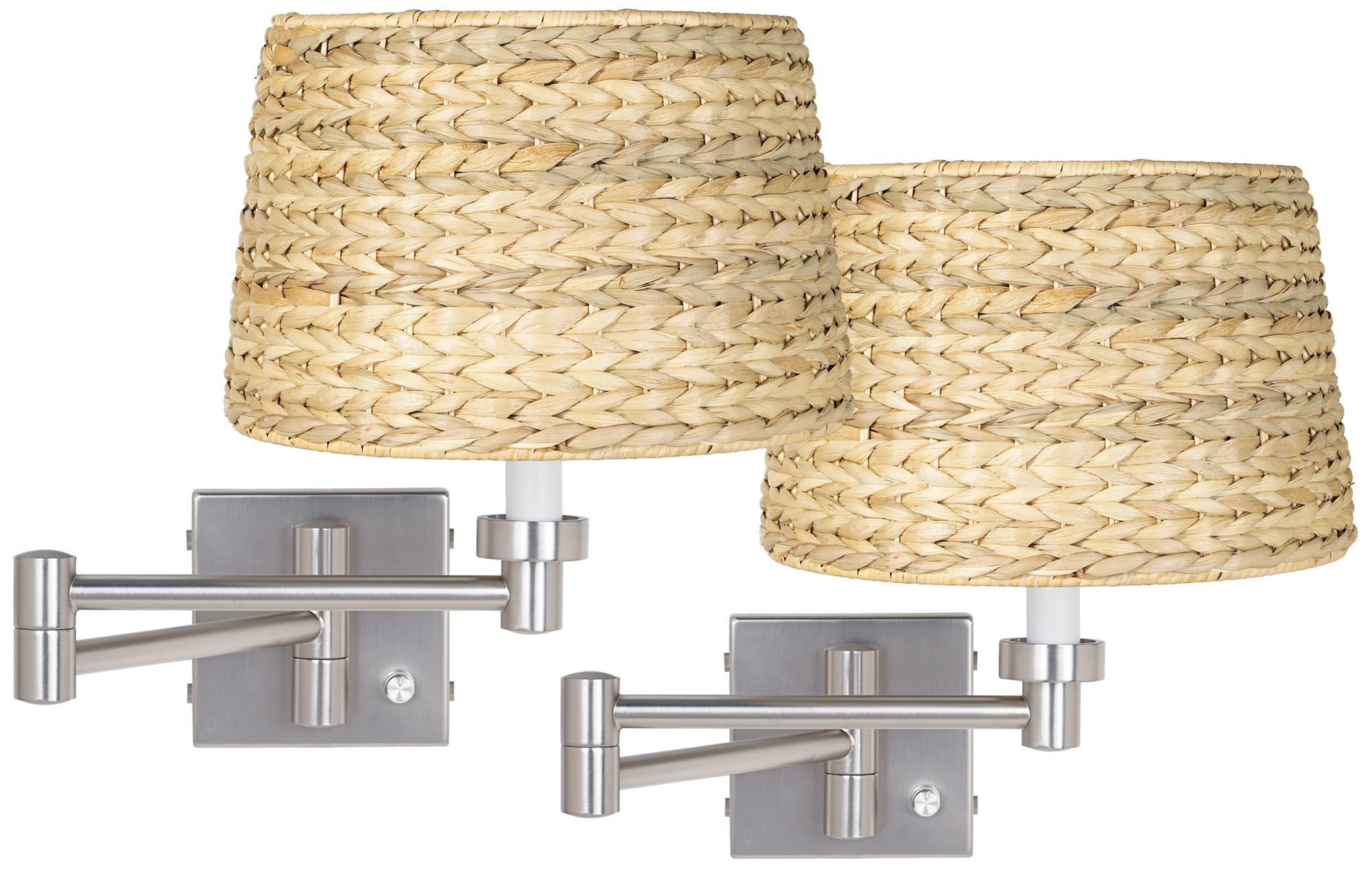 Brushed Nickel Woven Shade Swing Arm Wall Lamp Set of 2
