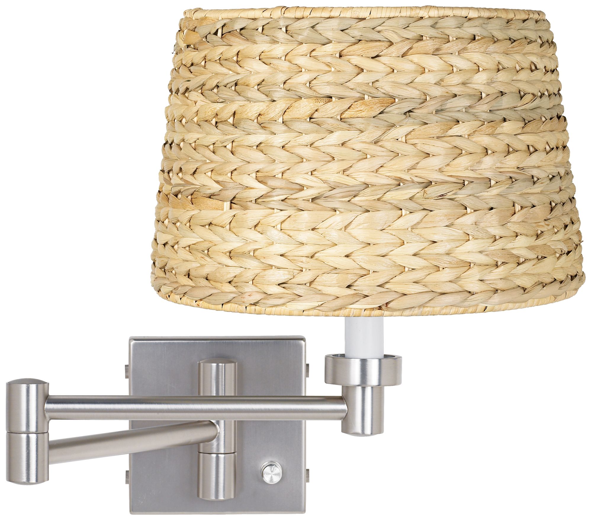 Brushed Nickel Woven Seagrass Shade Swing Arm Wall Lamp