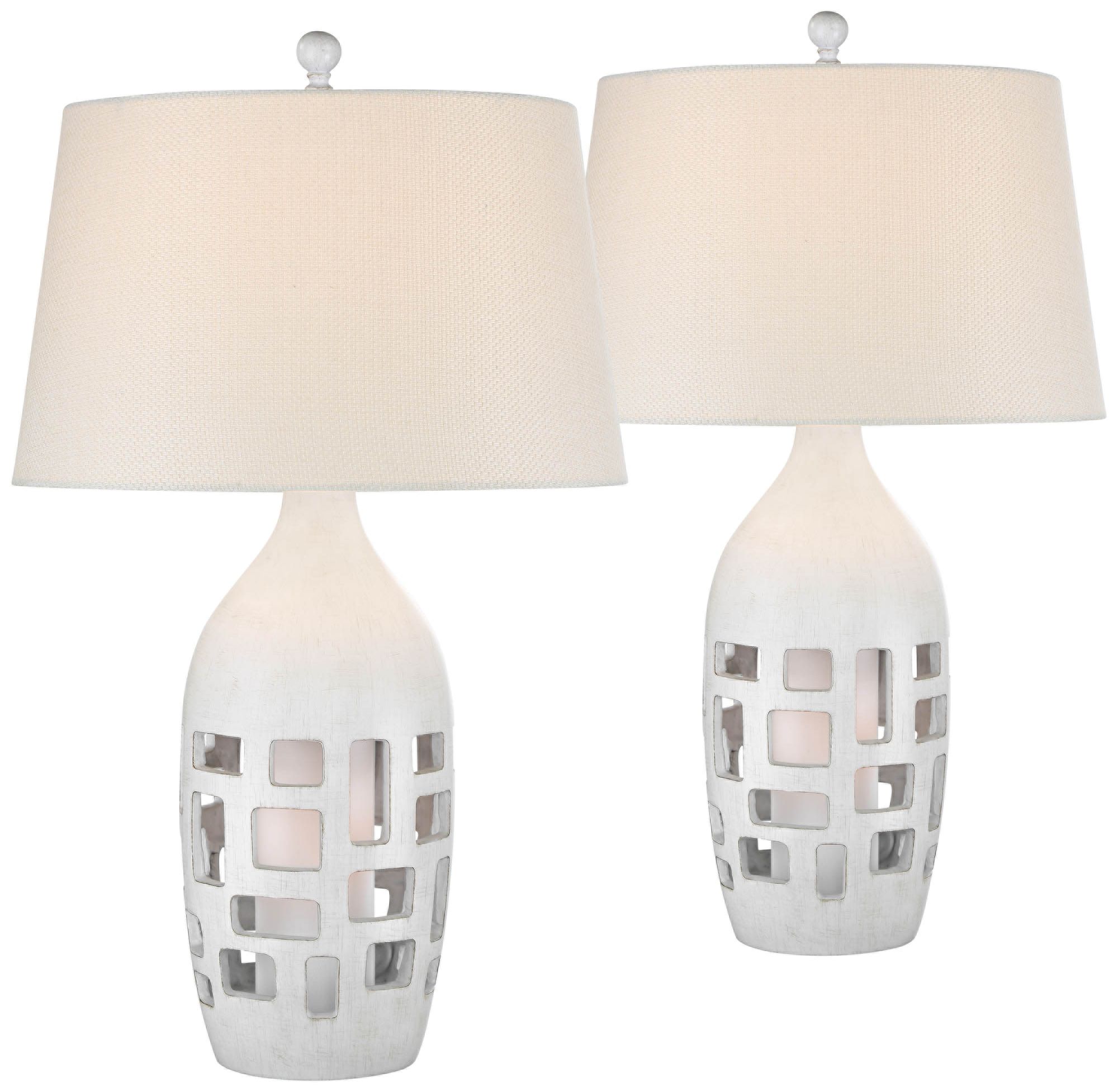 Finn Antique White Coastal Night Light Table Lamps Set of 2