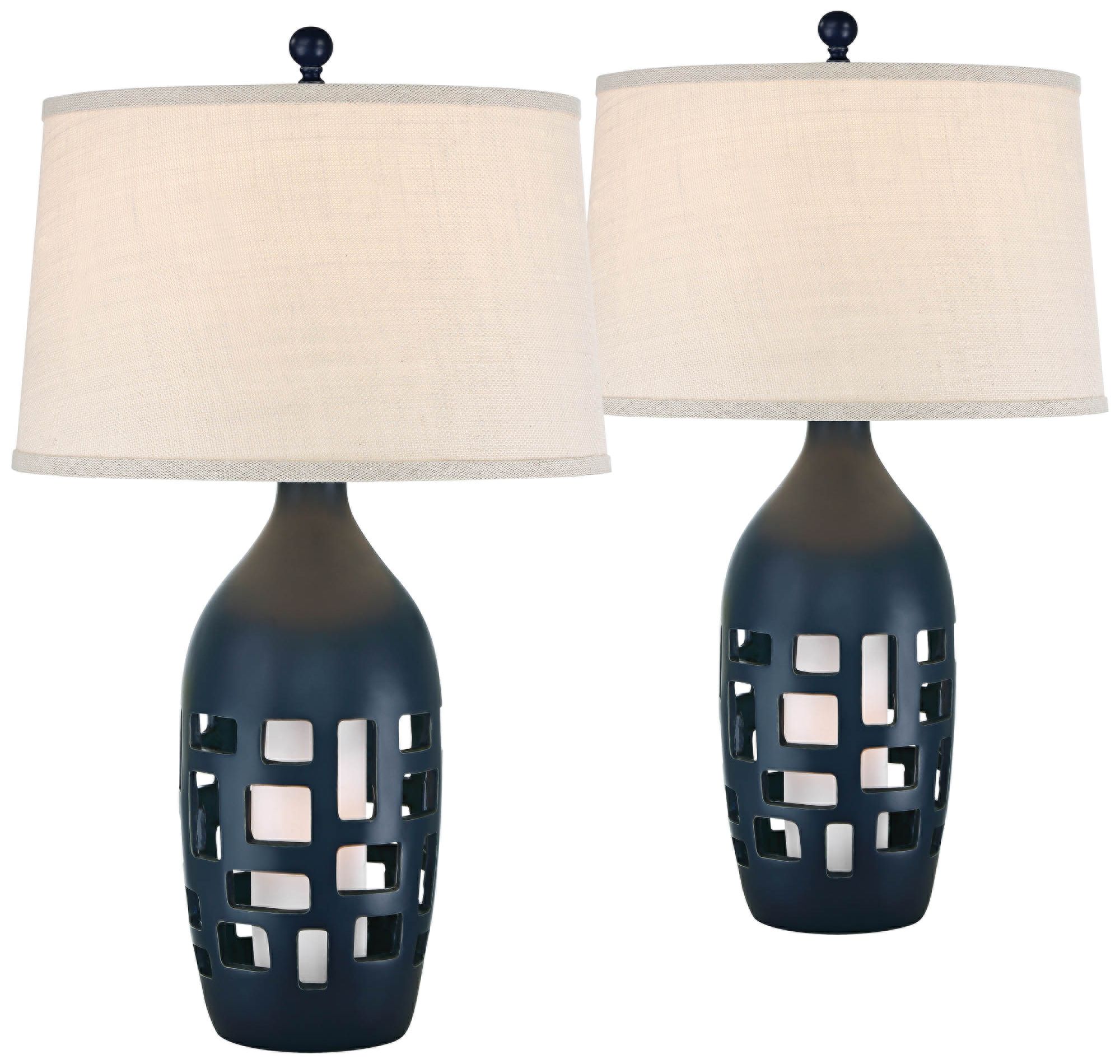Finn Navy Blue Coastal Night Light Table Lamps Set of 2