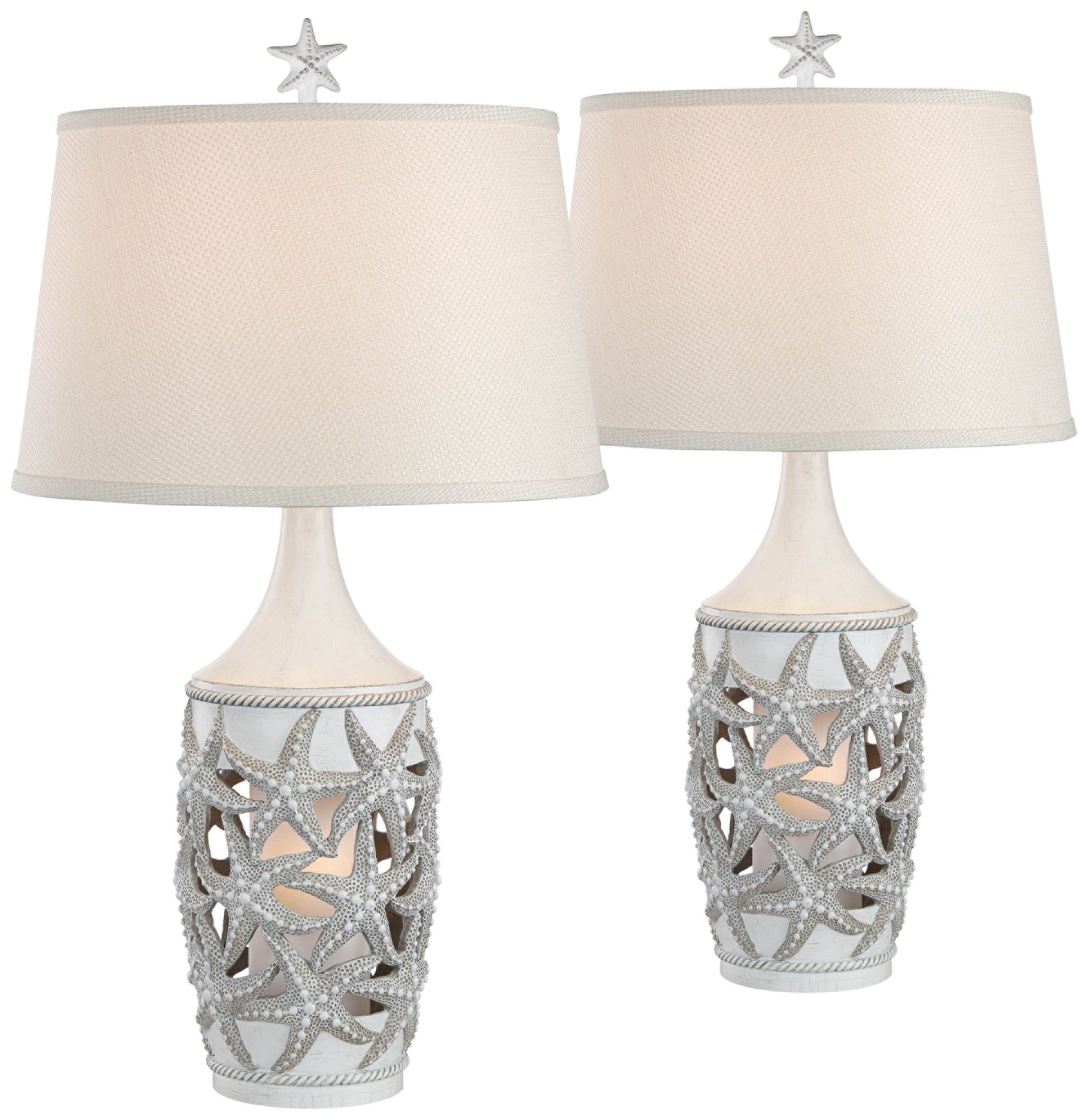 Tide Antique White Coastal Night Light Table Lamps Set of 2 62V63