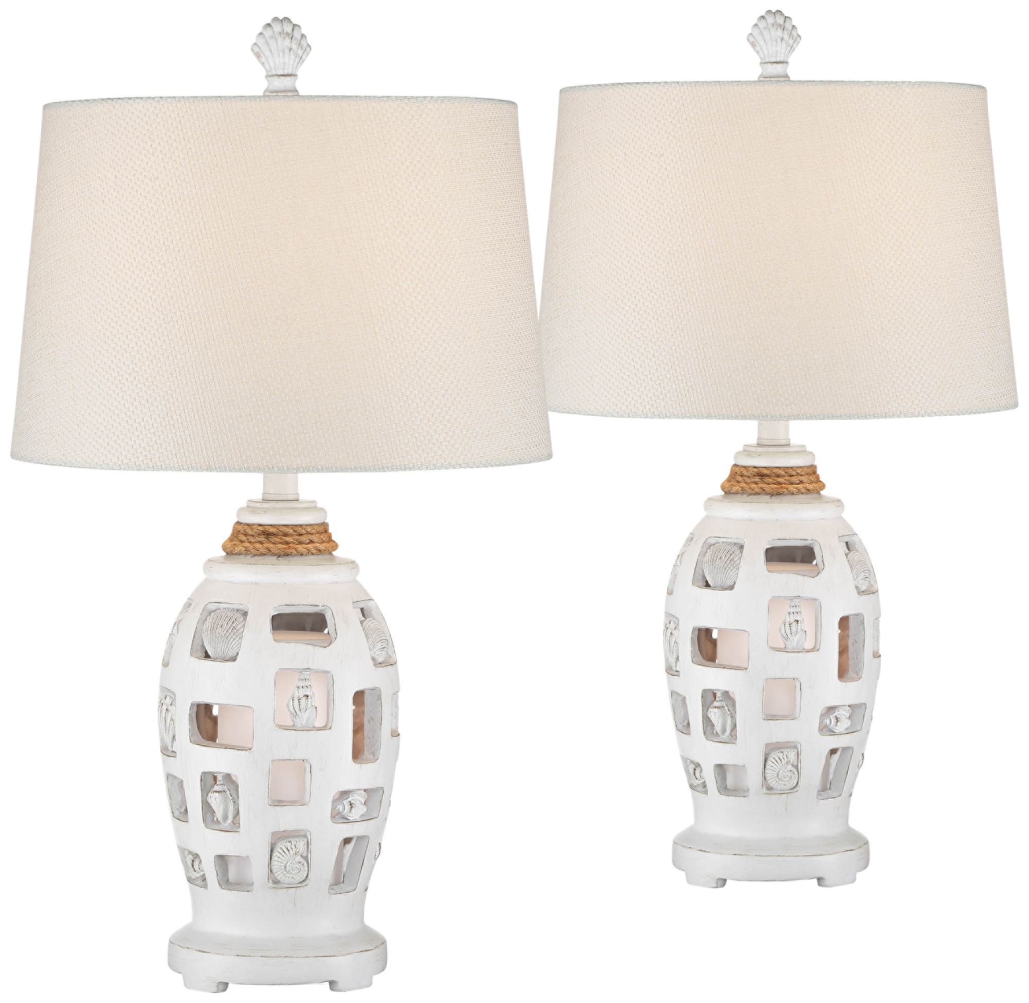 Gill Antique White Coastal Night Light Table Lamps Set of 2 62V82