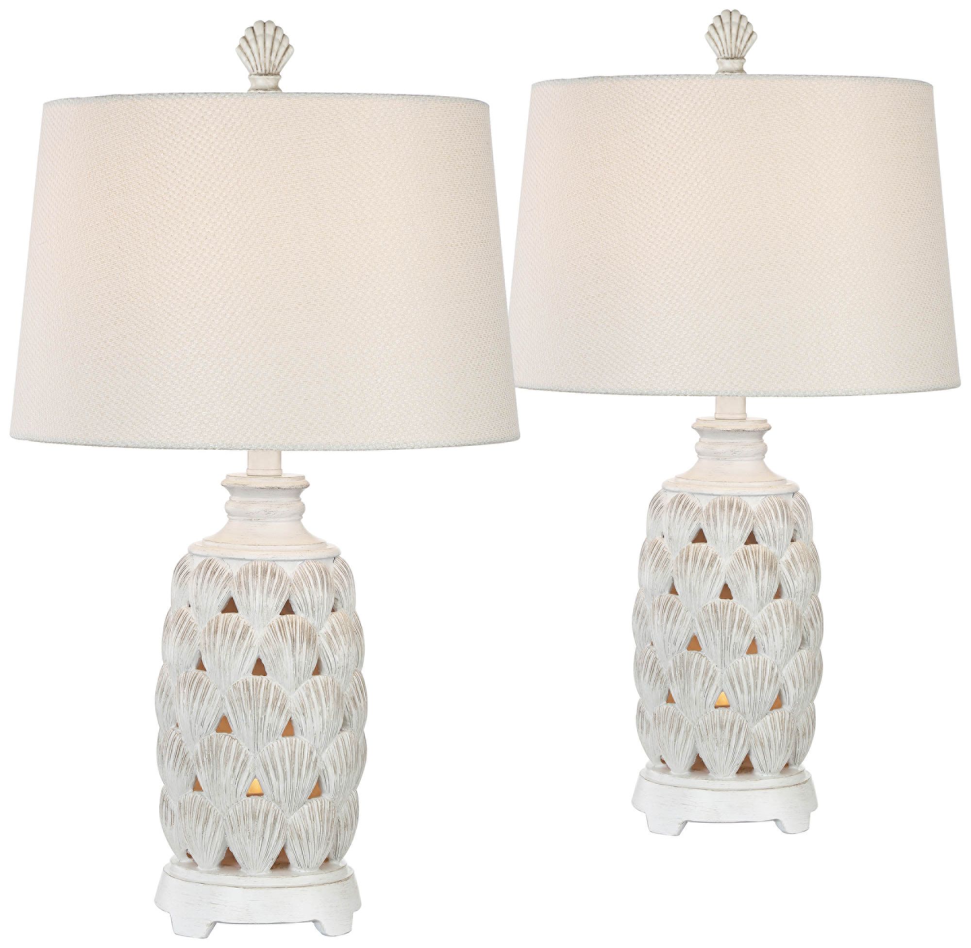 Cape Antique White Coastal Night Light Table Lamps Set of 2 62V84