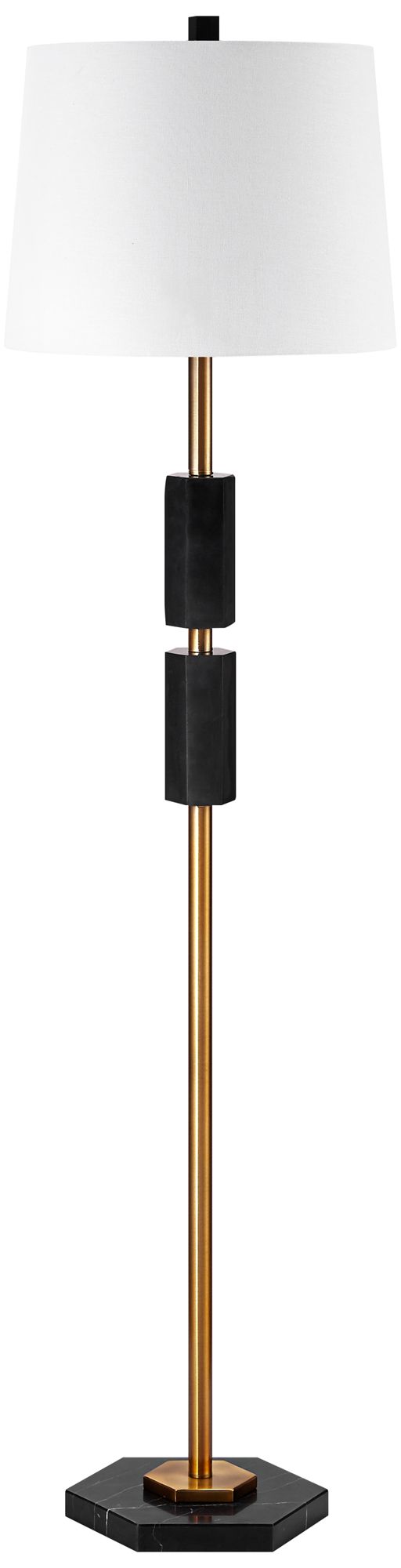 Menden Antique Brass Column Floor Lamp with Black Accent