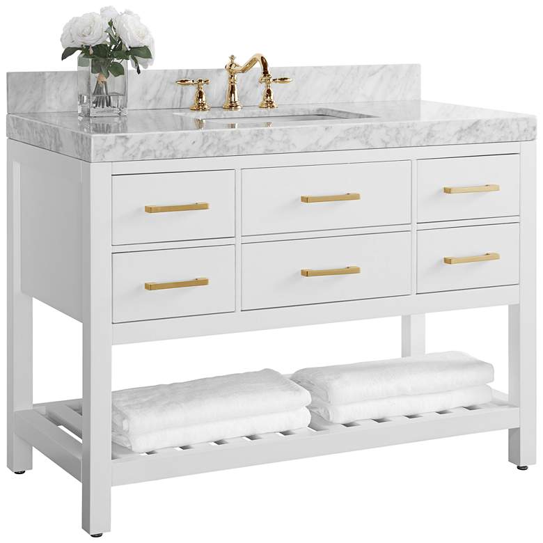 Elizabeth 48&quot;W Gold Hardware White Marble Single Sink Vanity
