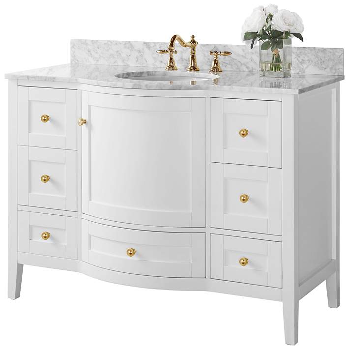 Lauren 48 Wide Gold White Marble, White Single Bathroom Vanity