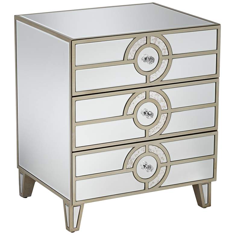 Janine 21 1/2&quot; Wide Mirrored  3-Drawer Art Deco Side Table