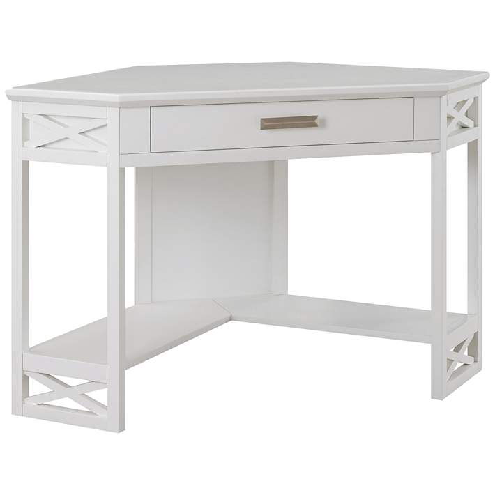 Leick 48 Wide White Wood 1 Drawer Corner Computer Desk 62y25