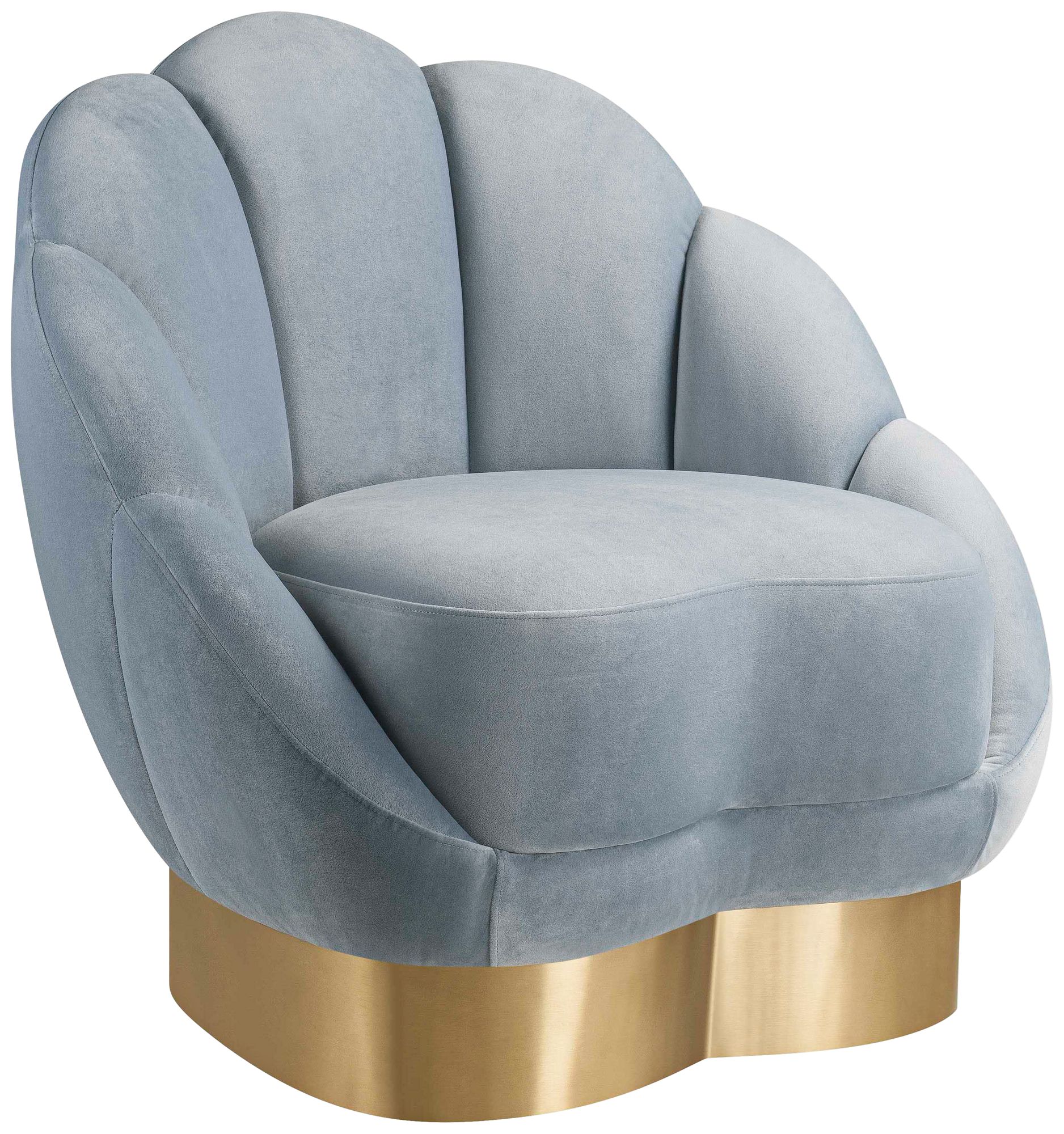 Bloom Sea Blue Velvet Channel Tufted Accent Chair