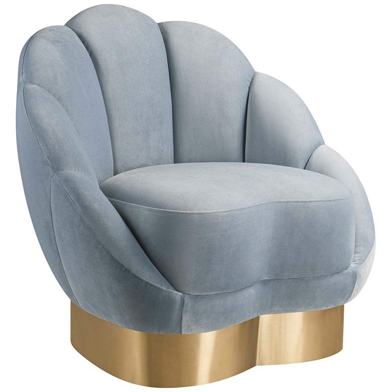 Image 2 Bloom Sea Blue Velvet Channel Tufted Accent Chair