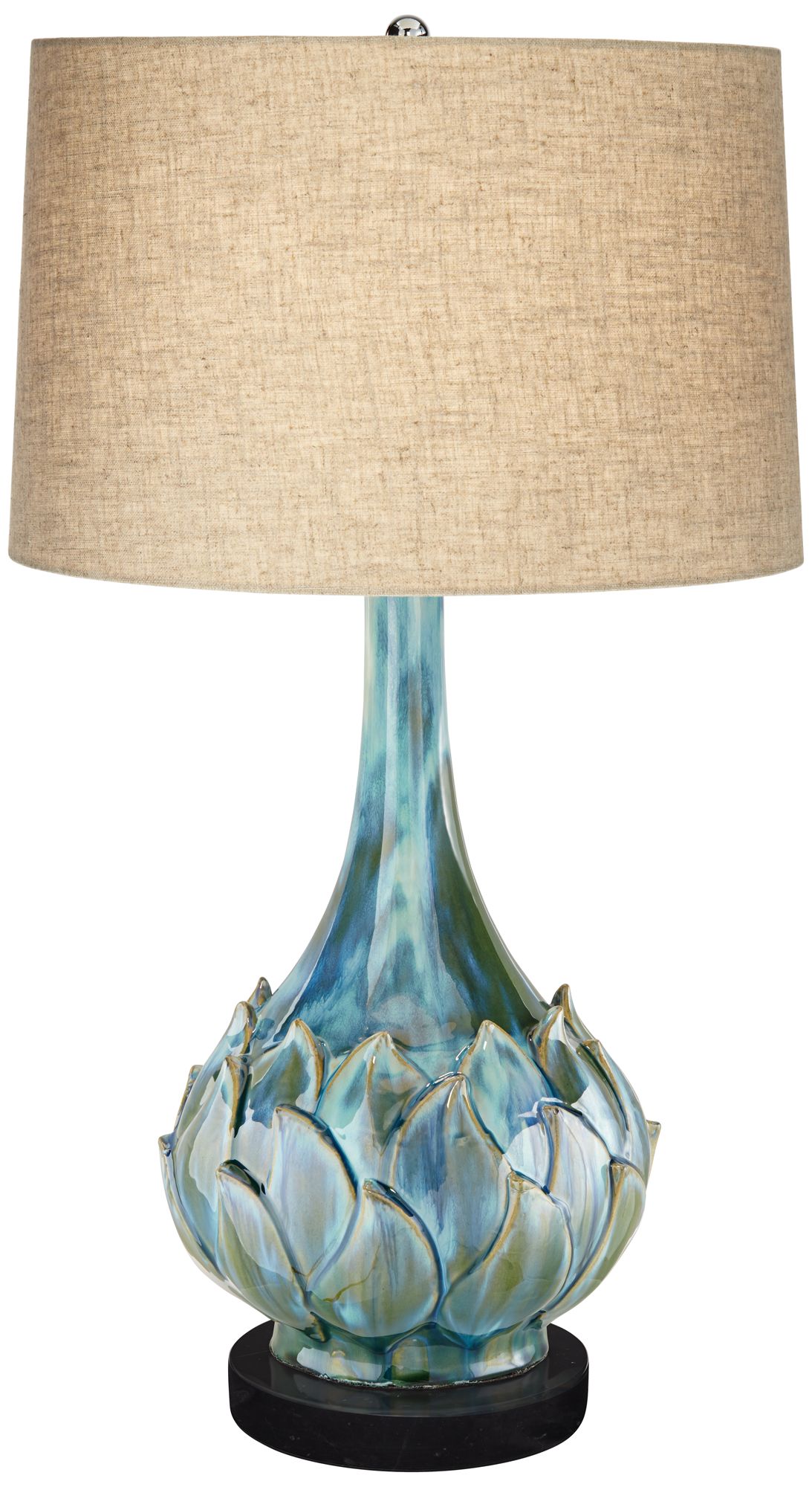 Kenya Blue Green Ceramic Table Lamp w/ Round Black Marble Riser