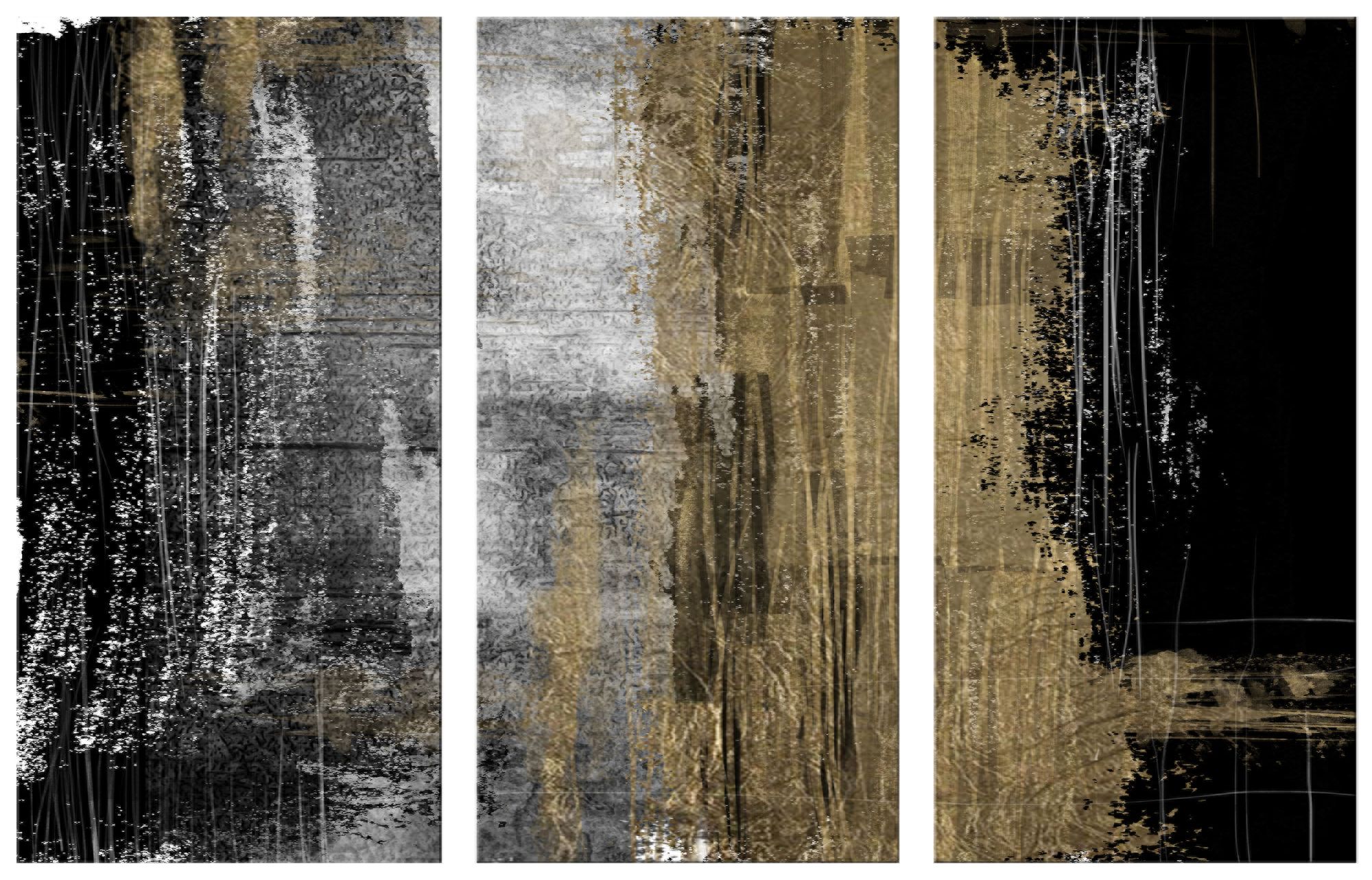 Stormy Evening Gold Leaf 40" High Triptych Canvas Wall Art