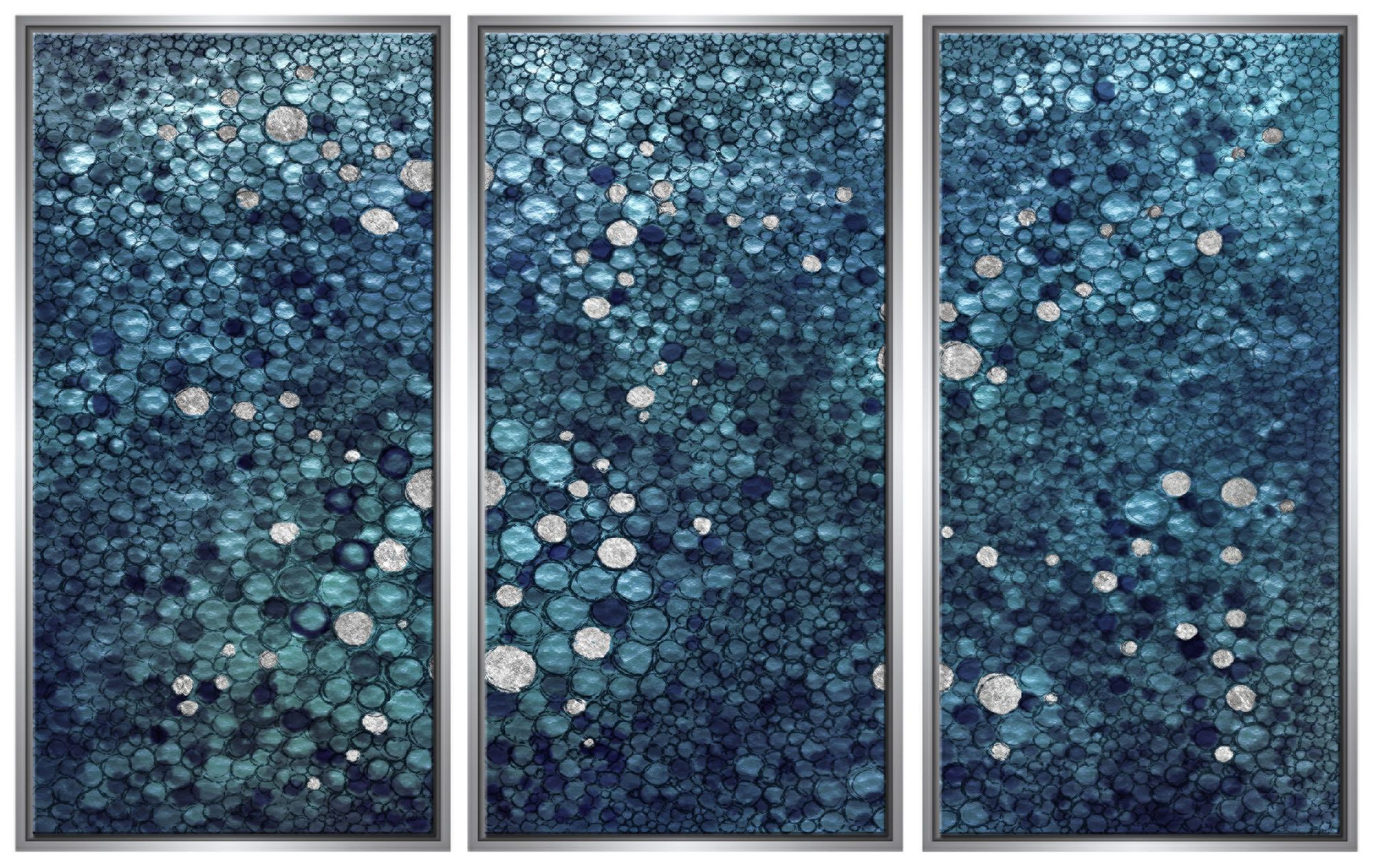 Blue Pebble 40" High Triptych Framed Canvas Wall Art
