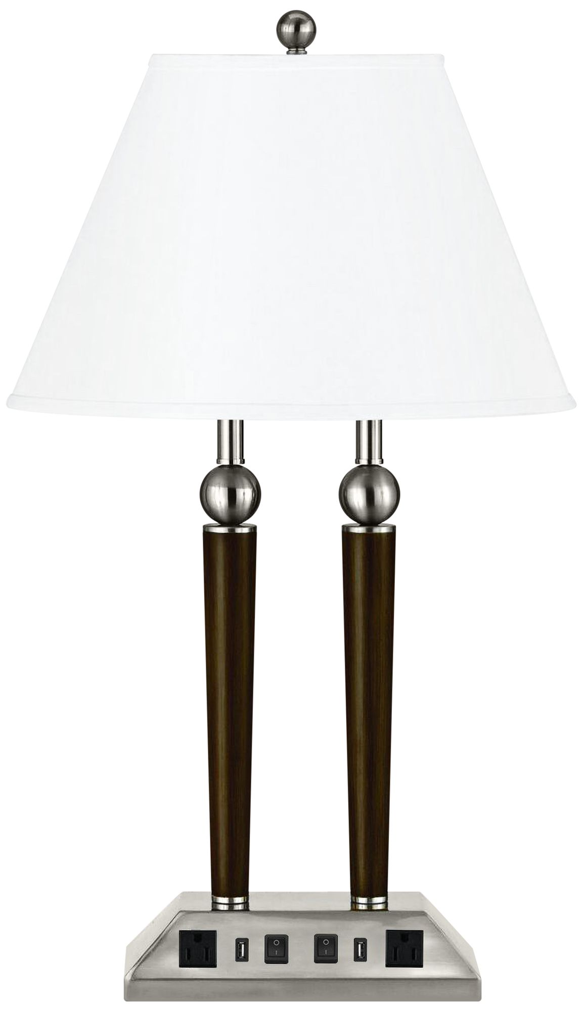 Morely Double Light Espresso Metal Nightstand USB Desk Lamp 63J89