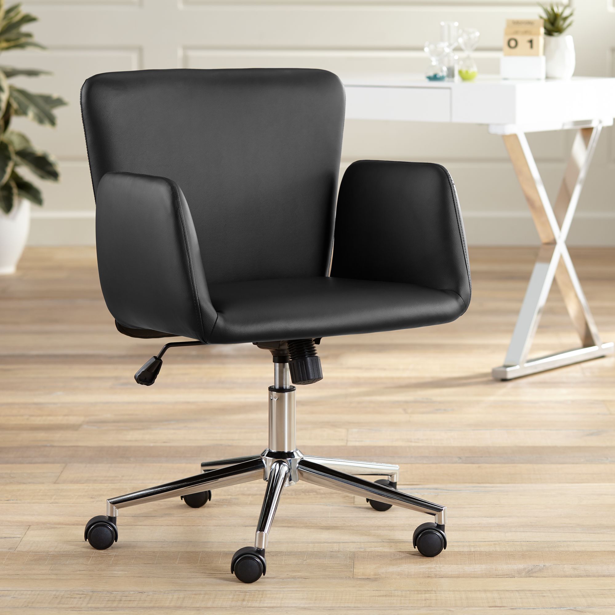 Megan Black Faux Leather Swivel Office Chair | eBay