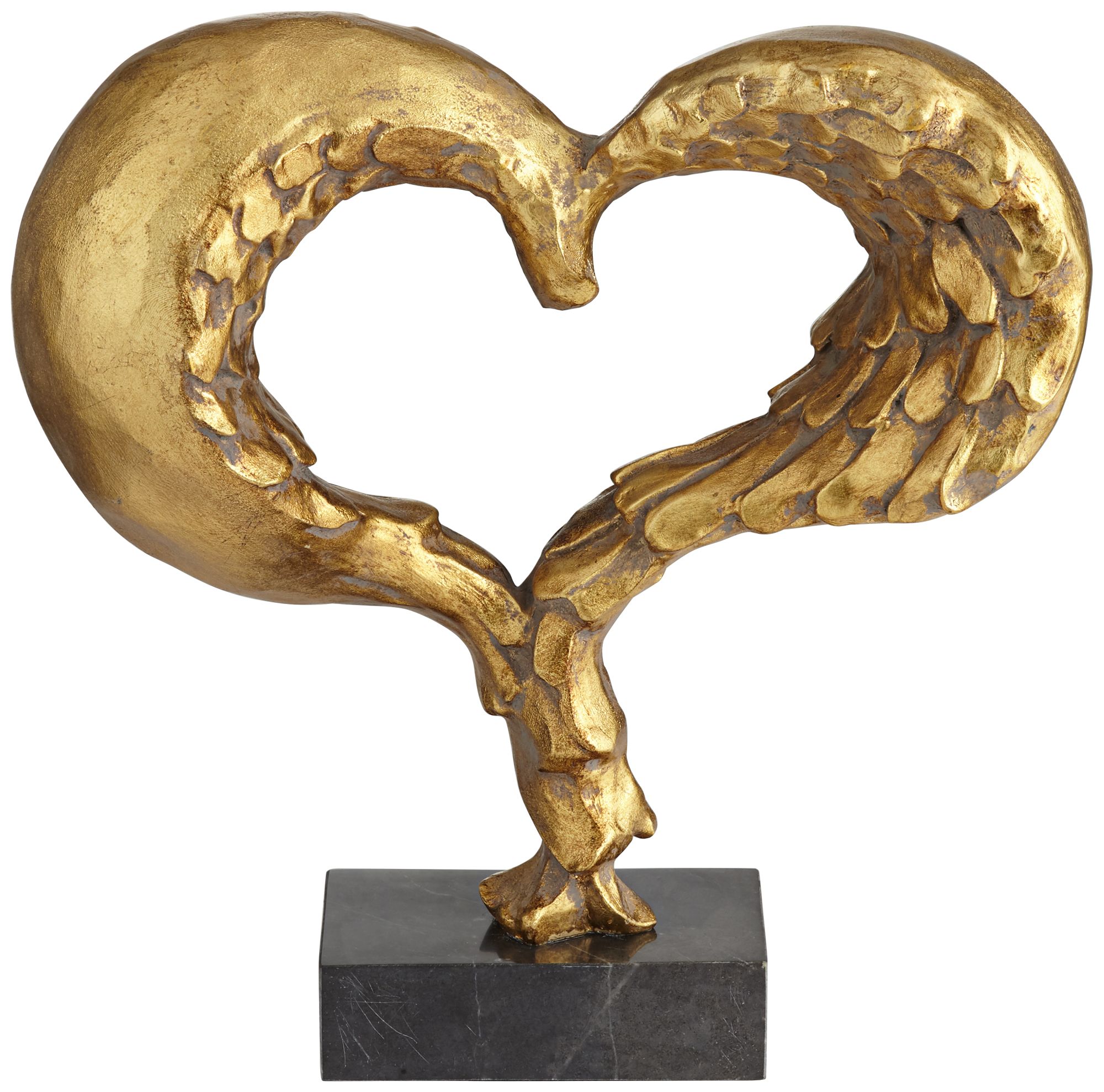 Romance 12" High Gold Heart Sculpture on Marble Base