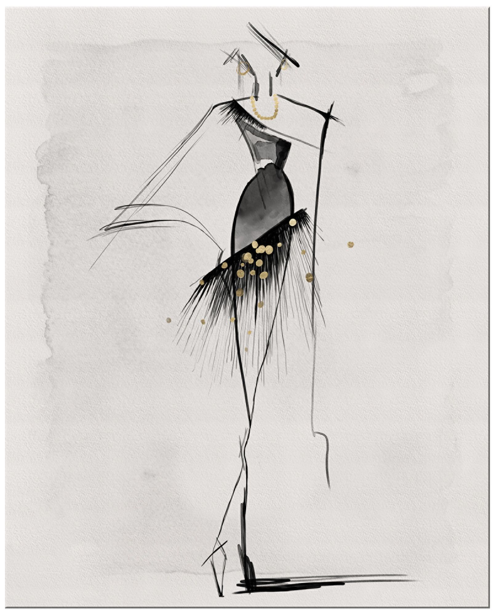 Black Gown Sketch Rectangular Giclee Canvas Wall Art