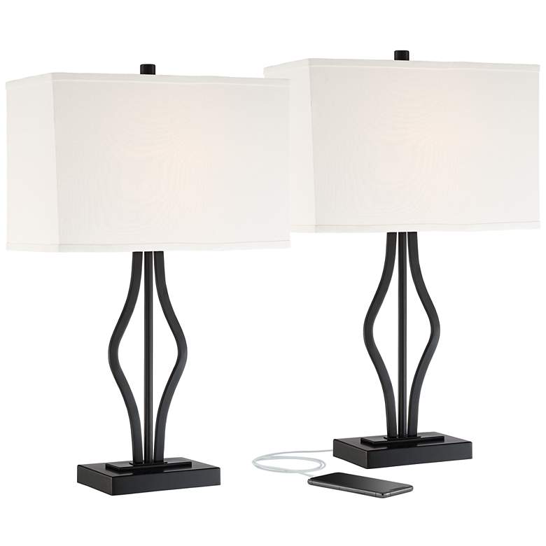 Image 2 Ally Black Metal USB Table Lamps Set of 2