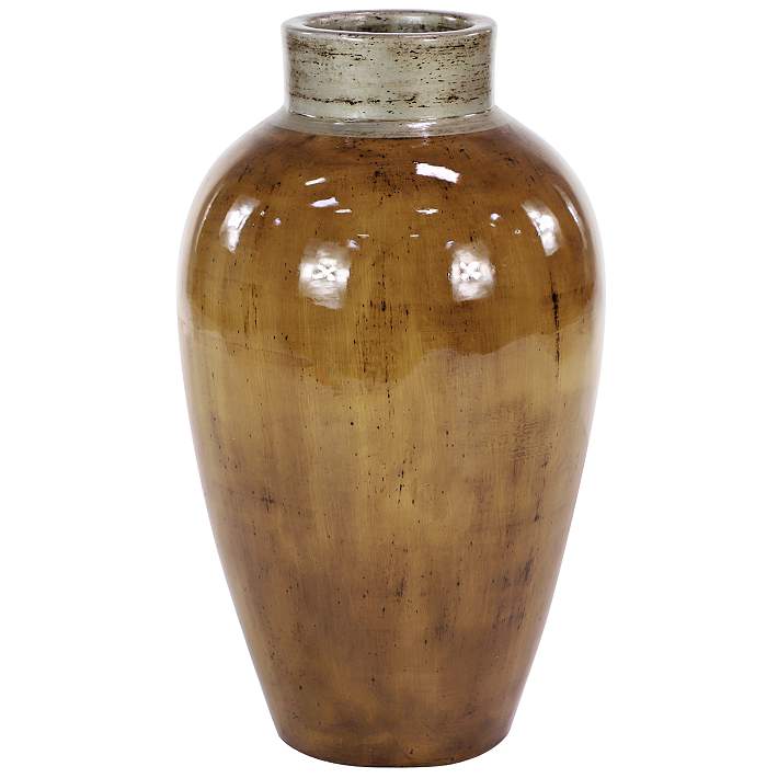 Rustic 16 High Glossy Brown Terracotta Floor Vase 63t82