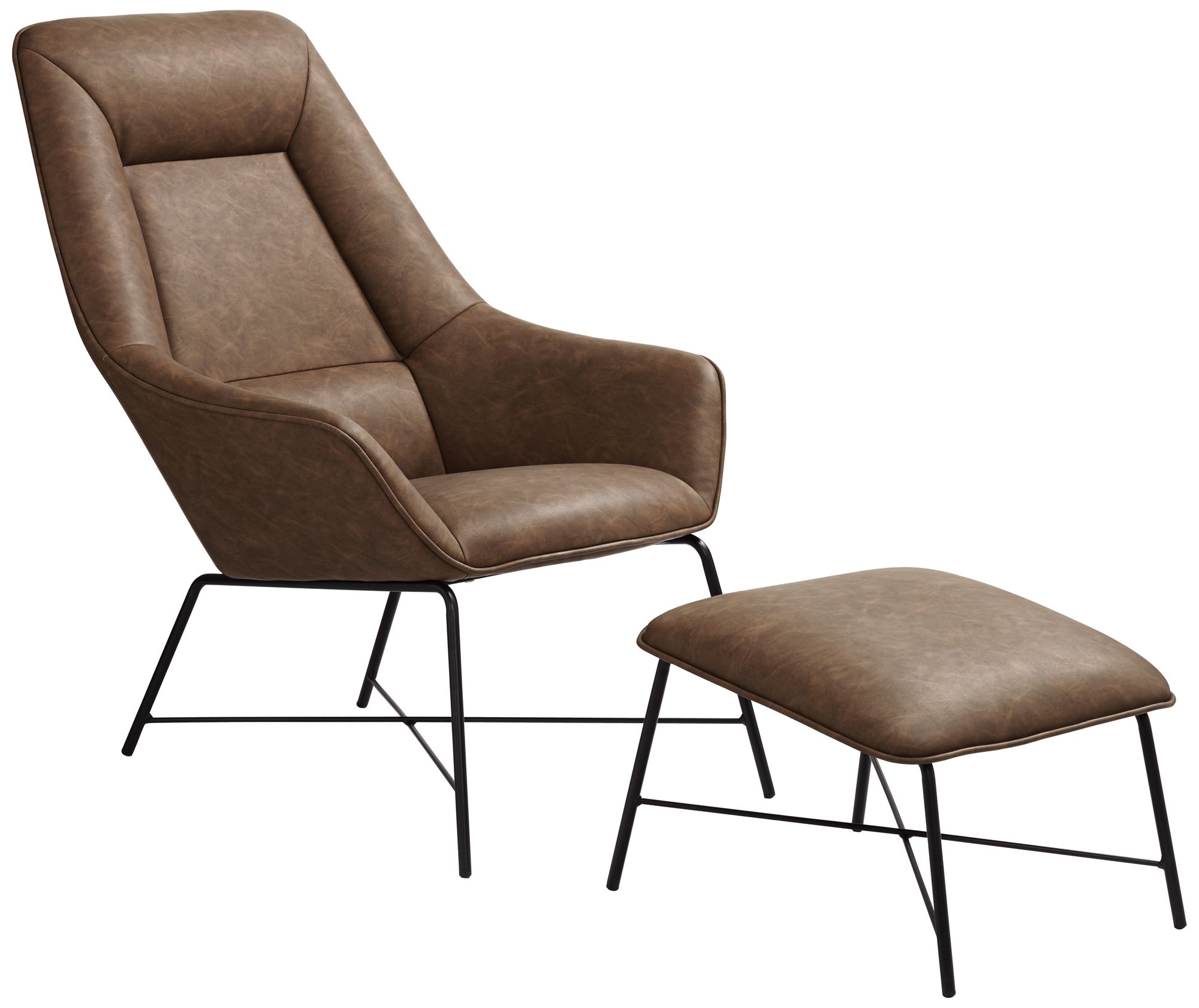 Hemingway Brown Faux Leather Lounge Chair with Ottoman 63V44 Lamps