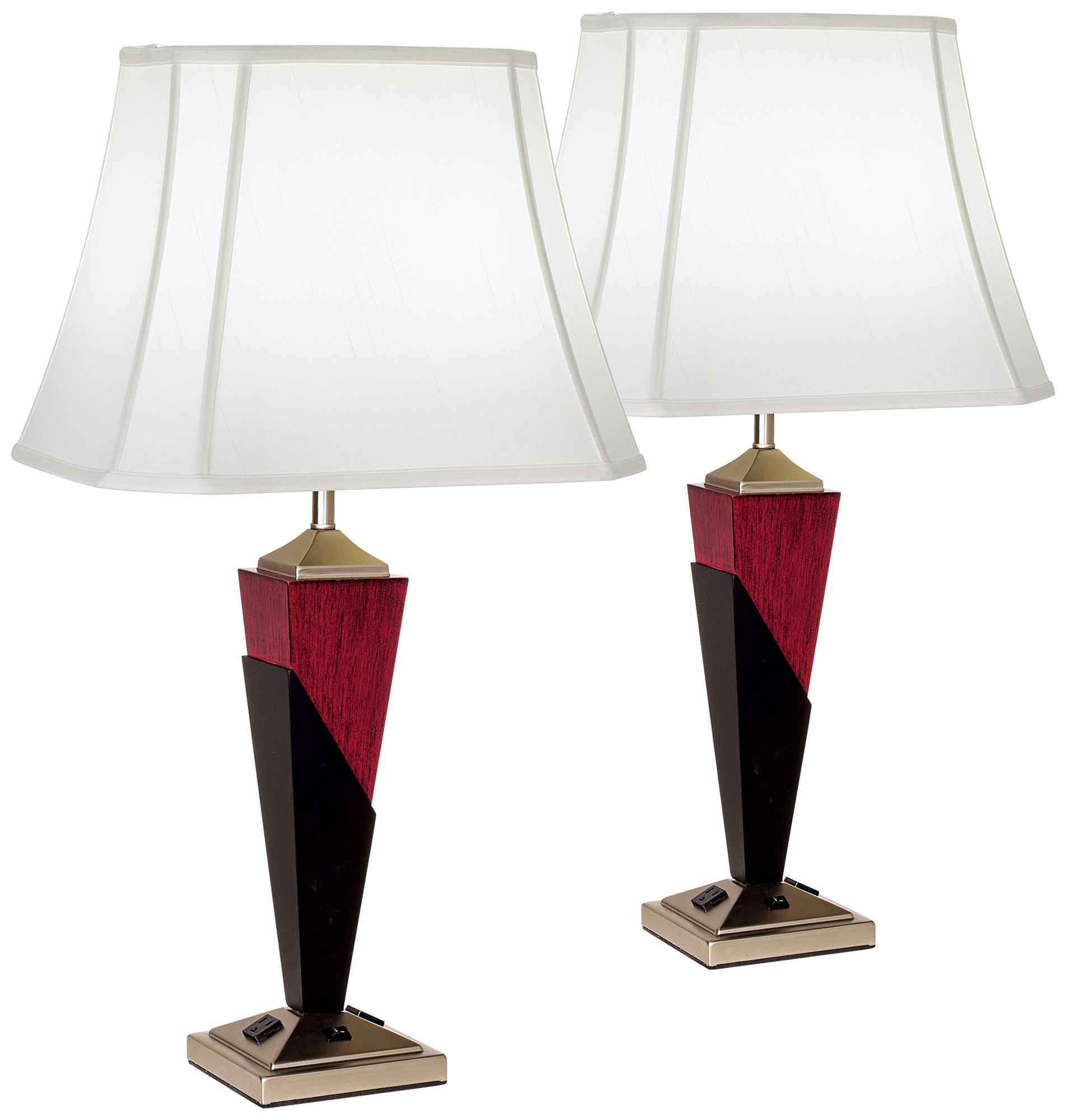 Tapered Workstation Table Lamps with Plug Socket Outlets Set of 2
