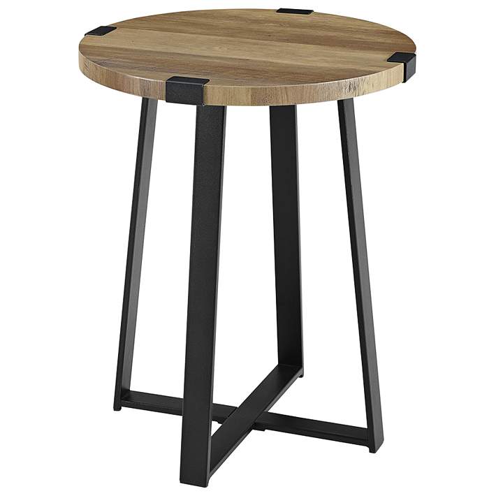 Rustic 18 Wide Metal Legs And Oak Top, Round Side Table Wood Top Metal Legs