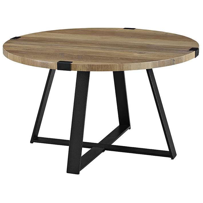 Rustic 31 Wide Metal Legs And Oak Top, Round Steel Coffee Table Legs