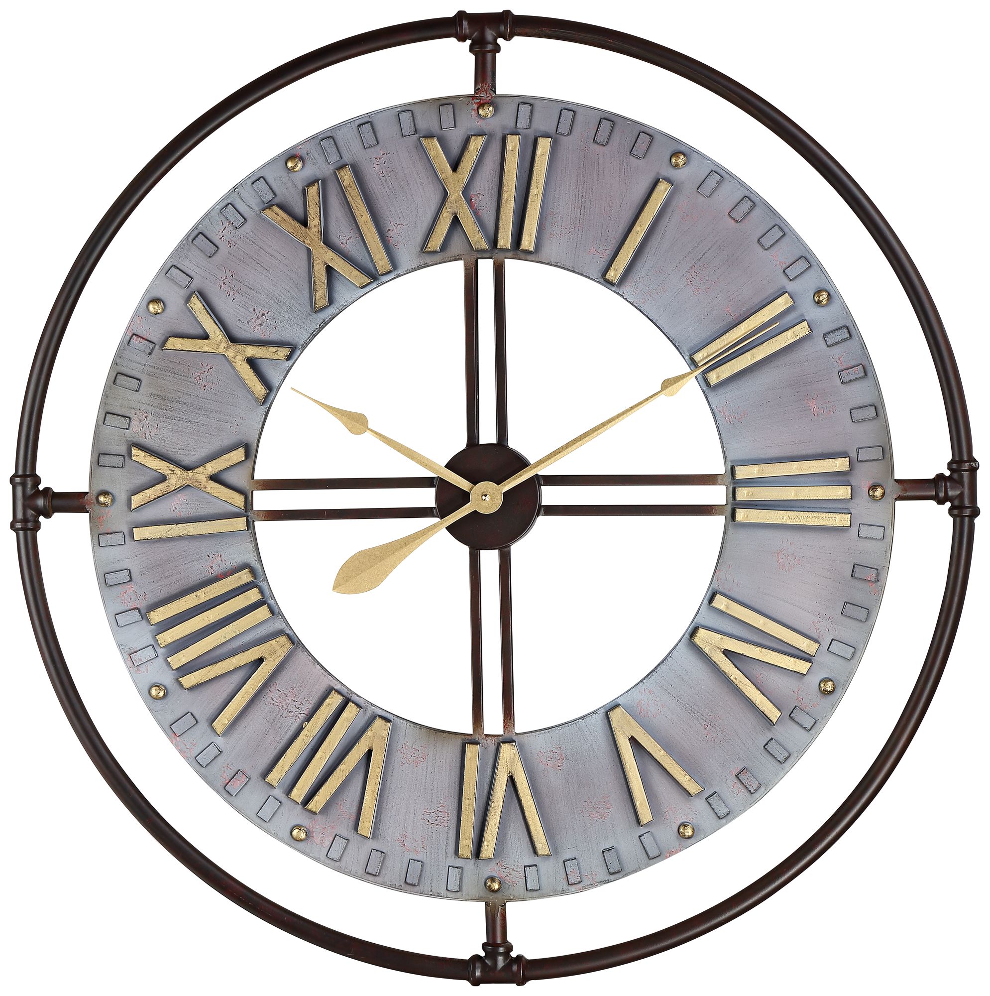 Sian Gray and Gold Roman Numeral Metal Wall Clock 64K84 Lamps Plus
