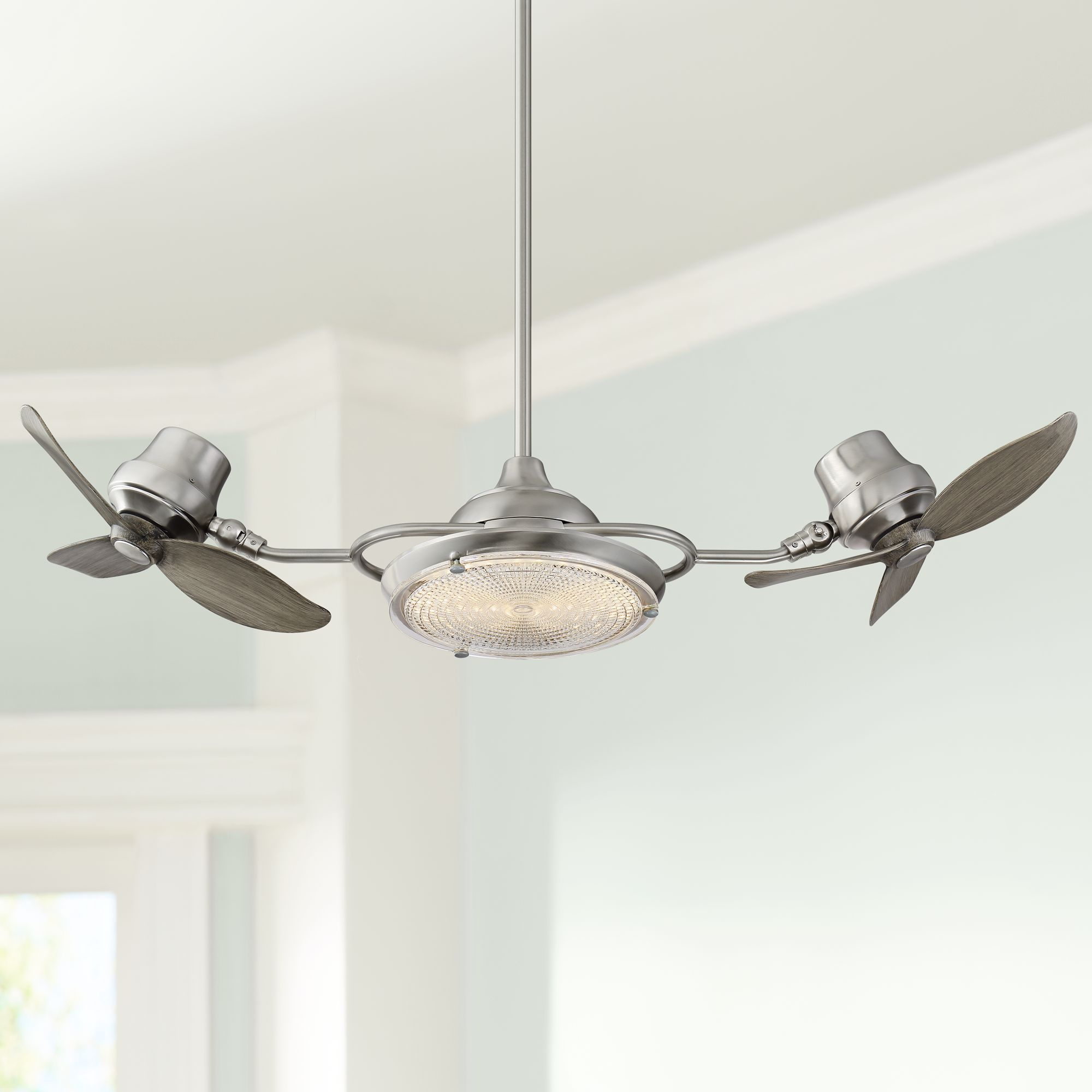 Details About 18 Industrial Outdoor Ceiling Fan With Light Led Brushed Nickel Damp For Patio