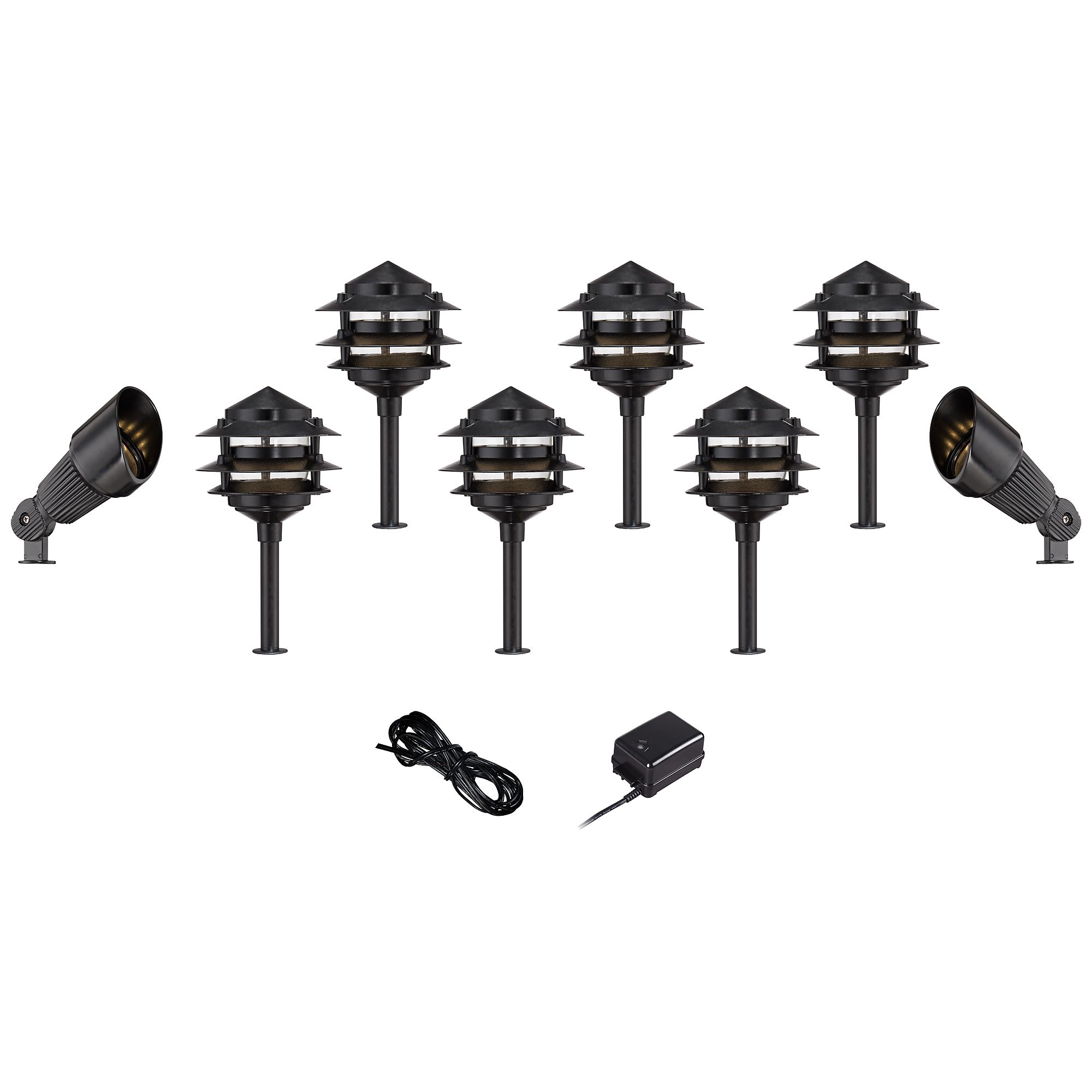 Pagoda Black 10Piece Outdoor LED Landscape Lighting Set 64N74 Lamps Plus