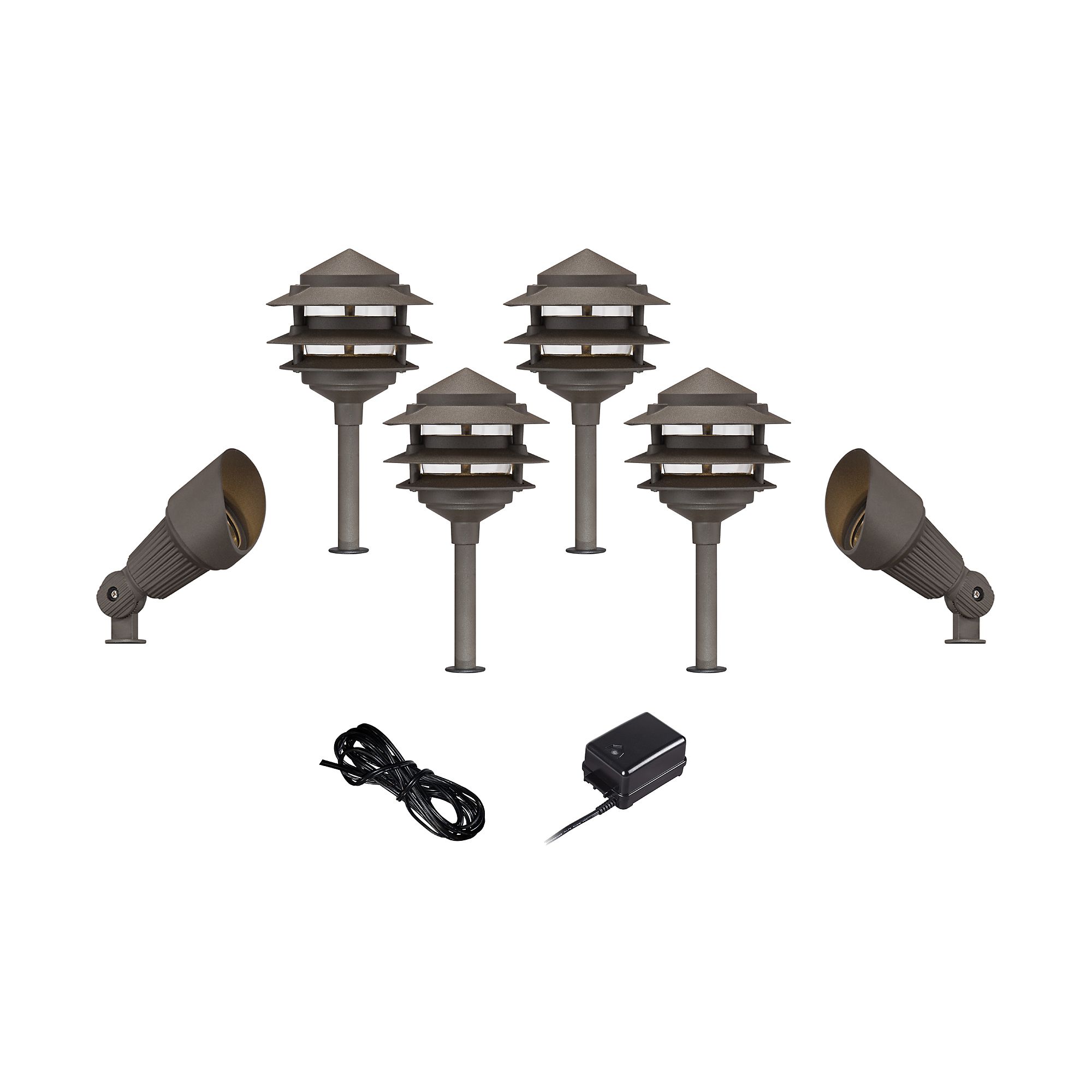 Pagoda-Spotlight Bronze 8-Piece LED Landscape Light Kit Set