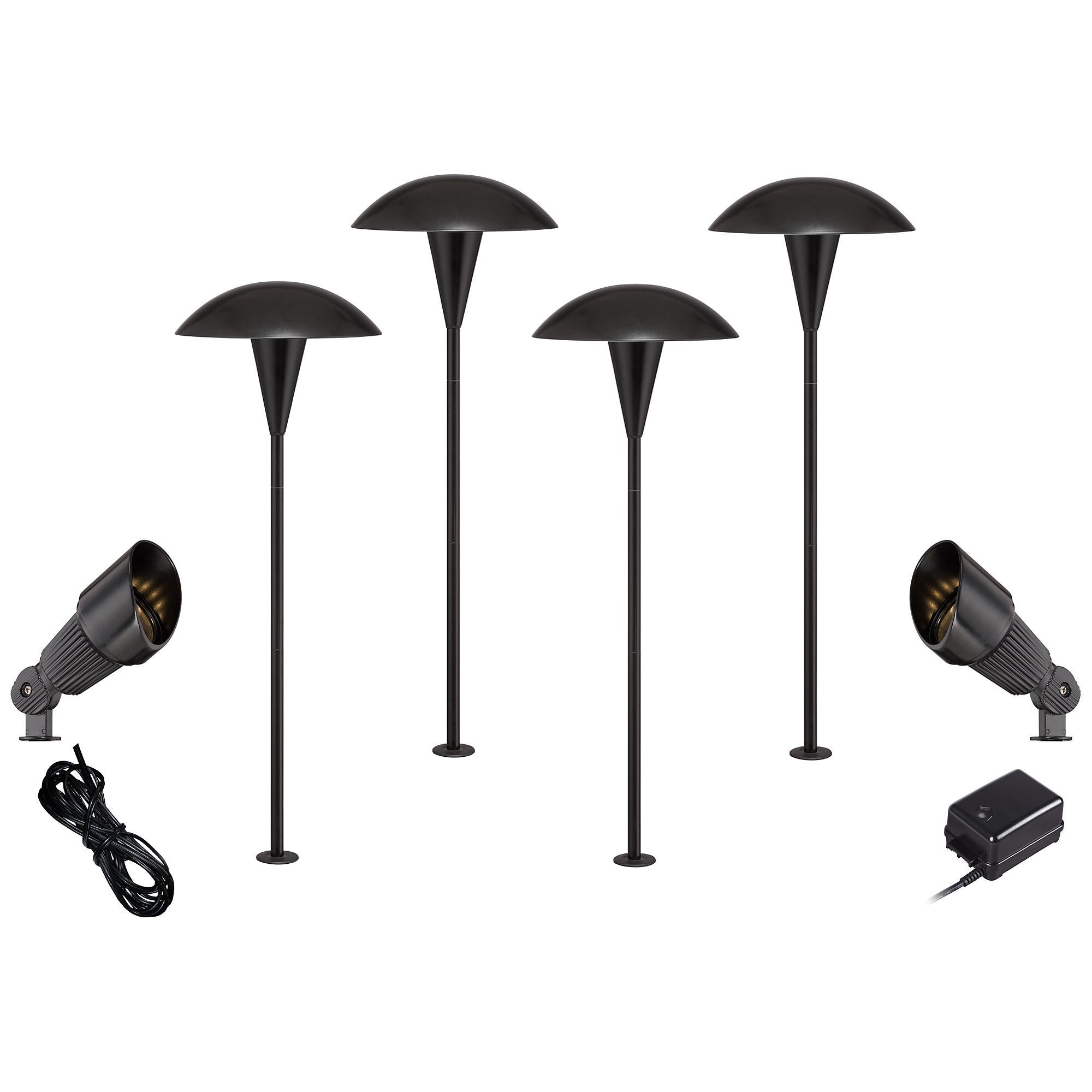 Black Mushroom and Spot Light 8-Piece LED Landscape Lighting Set
