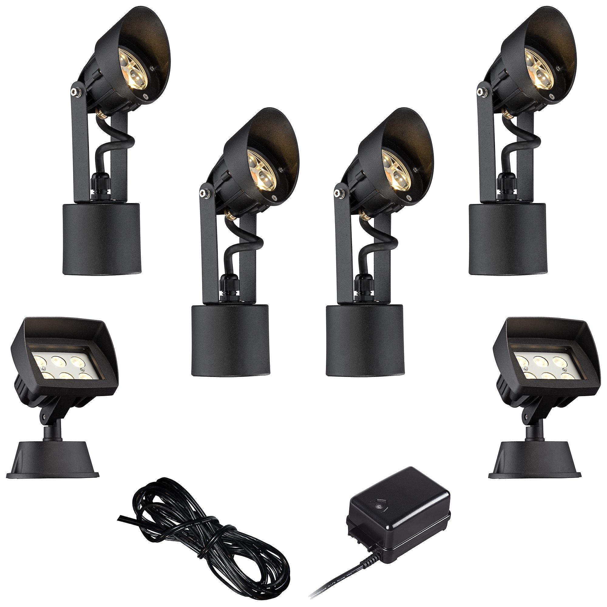 Black LED Spot and Flood Light Complete Landscape Kit
