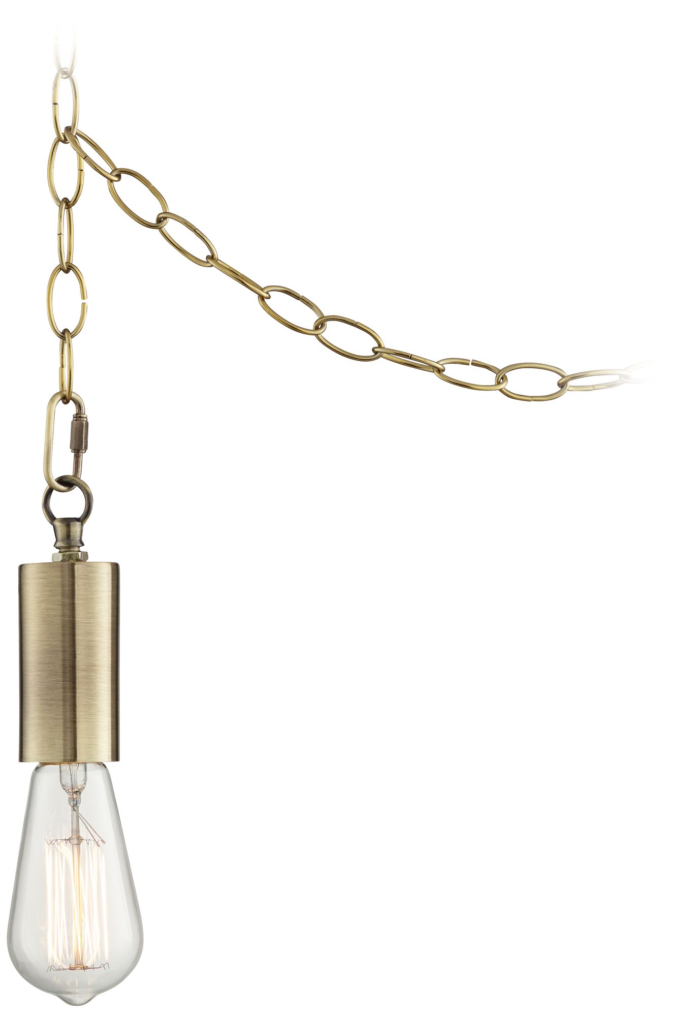 Antique Brass Swag Plug-In Chandelier with Edison Style Bulb