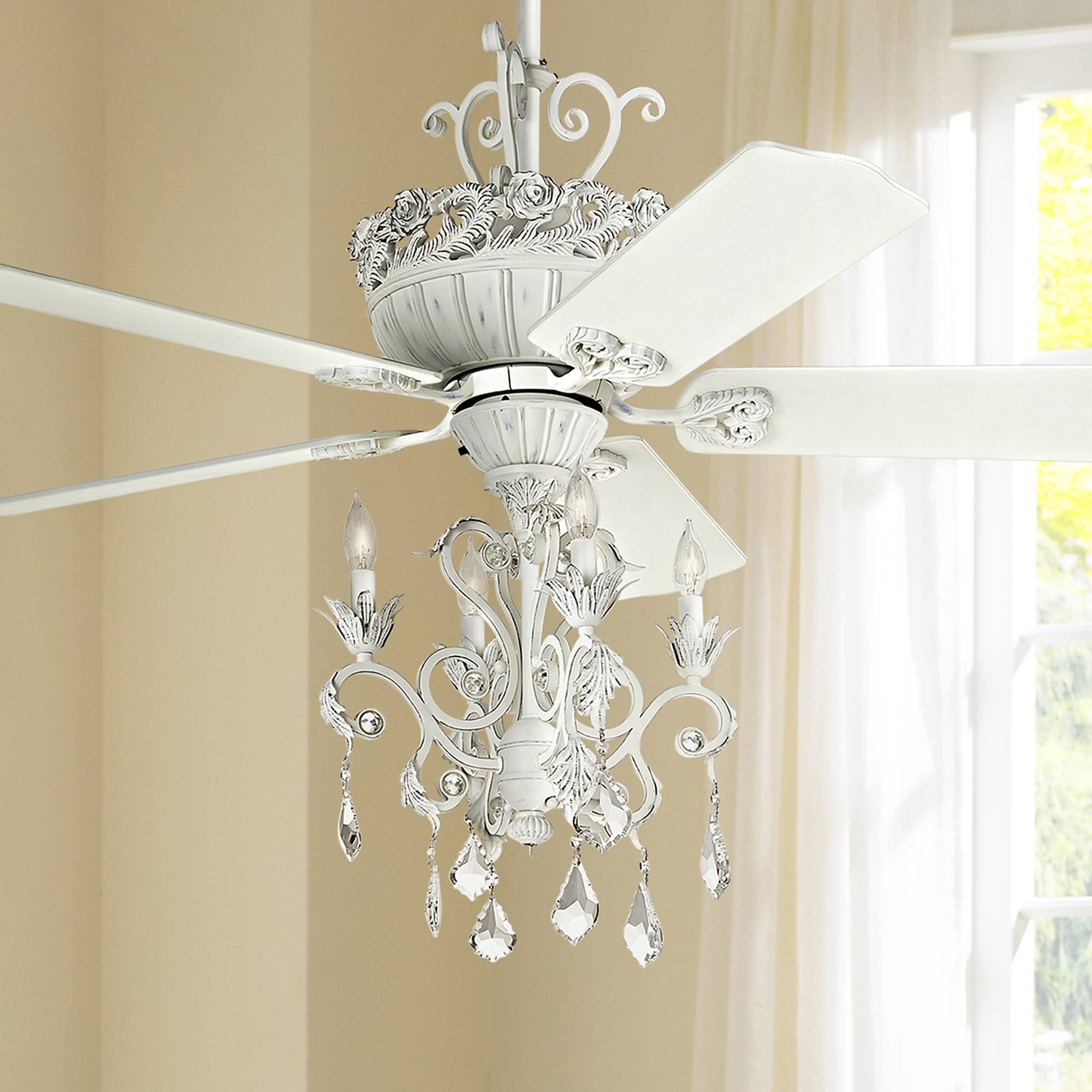 Details About 52 Shabby Chic Ceiling Fan With Light Led Chandelier Rubbed White Living Room