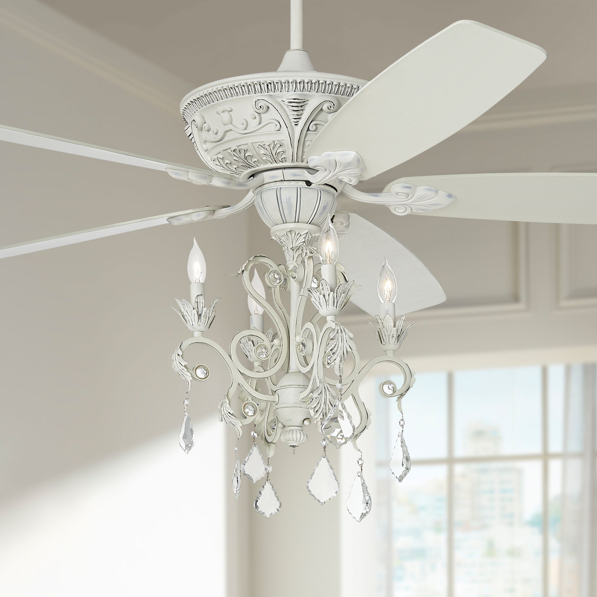 Details About 60 Chic Ceiling Fan With Light Led Chandelier Rubbed White Living Room Kitchen