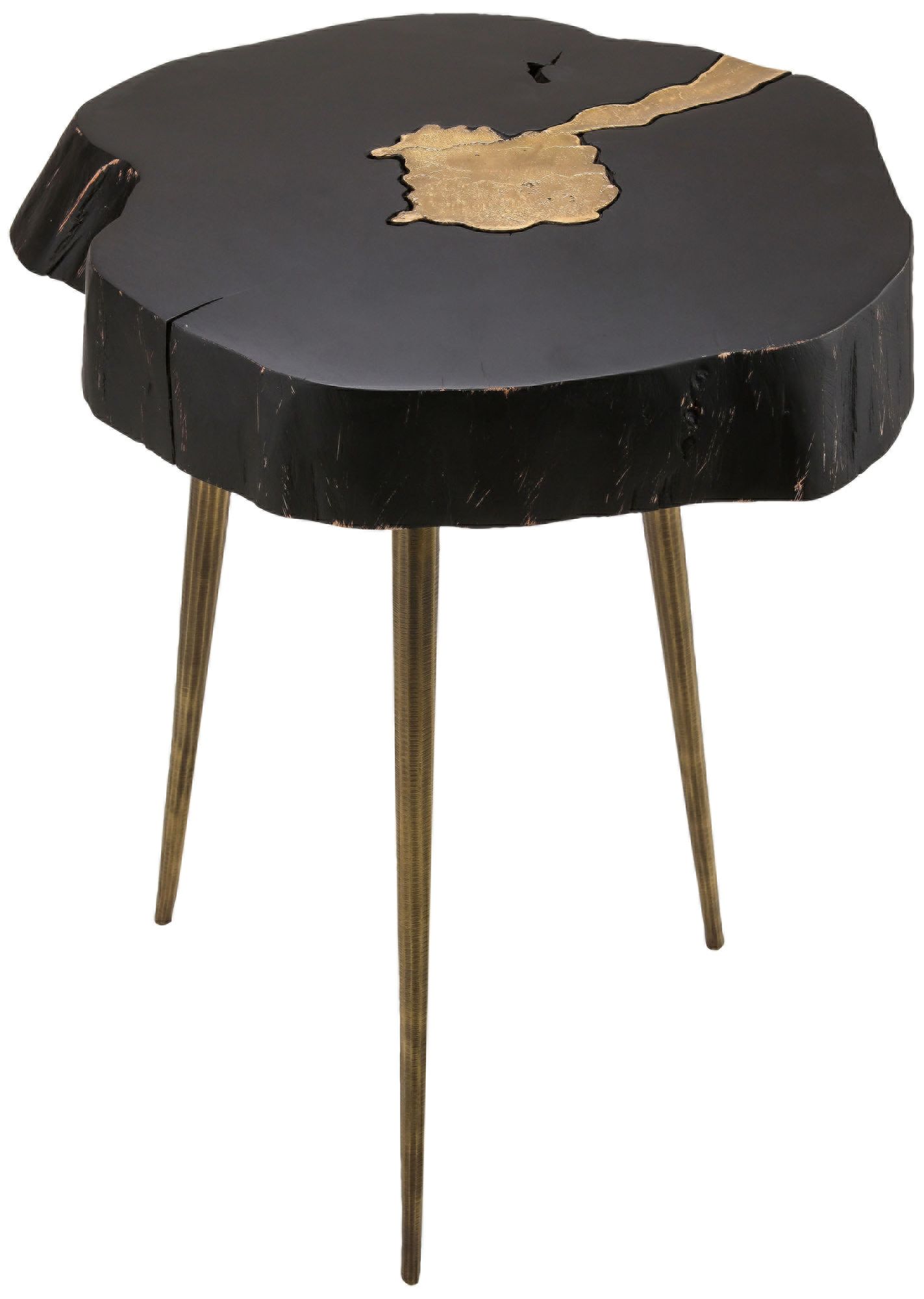 Timber Black and Brass Wooden Side Table