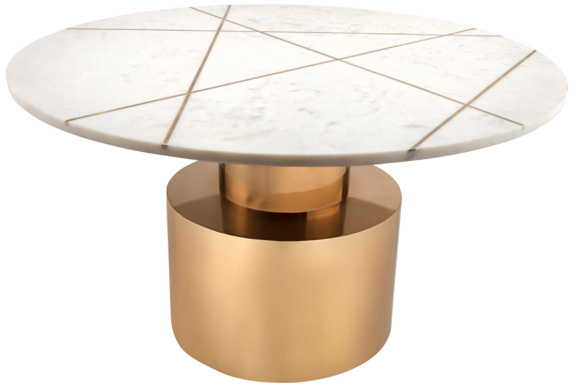 Terzo White Geometric Marble Cocktail Table with Gold Base